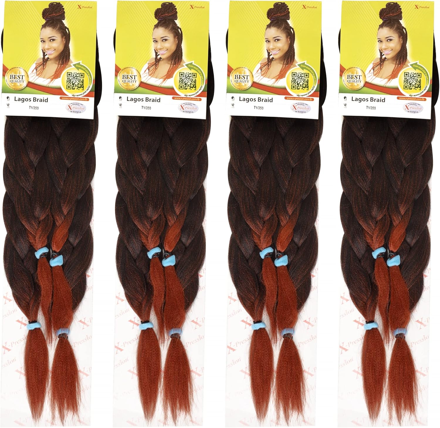 4 PACK Colour T1/350 XPRESSION LAGOS BRAID PrePulled Hair Extension