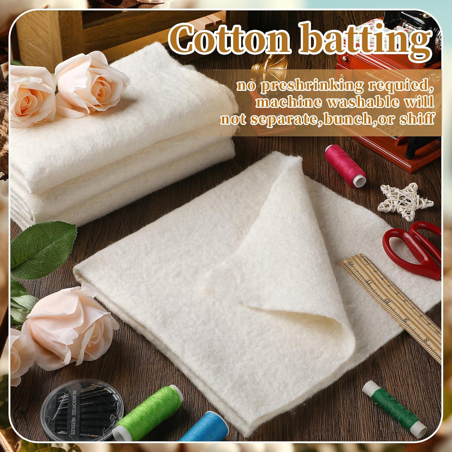 Gilprop 20 Pack Natural Cotton Quilt Batting Pads, 20 x 20 Inches, Soft and Breathable Filling for Quilting Fabric Sewing, Crafts, and DIY Projects