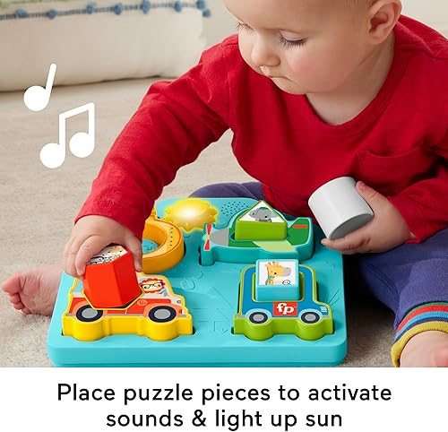 Miniatura 3 de Fisher-Price Juguete de clasificación para bebés con formas y sonidos rompecabezas de vehículo con música y luces para juegos de motricidad fina,