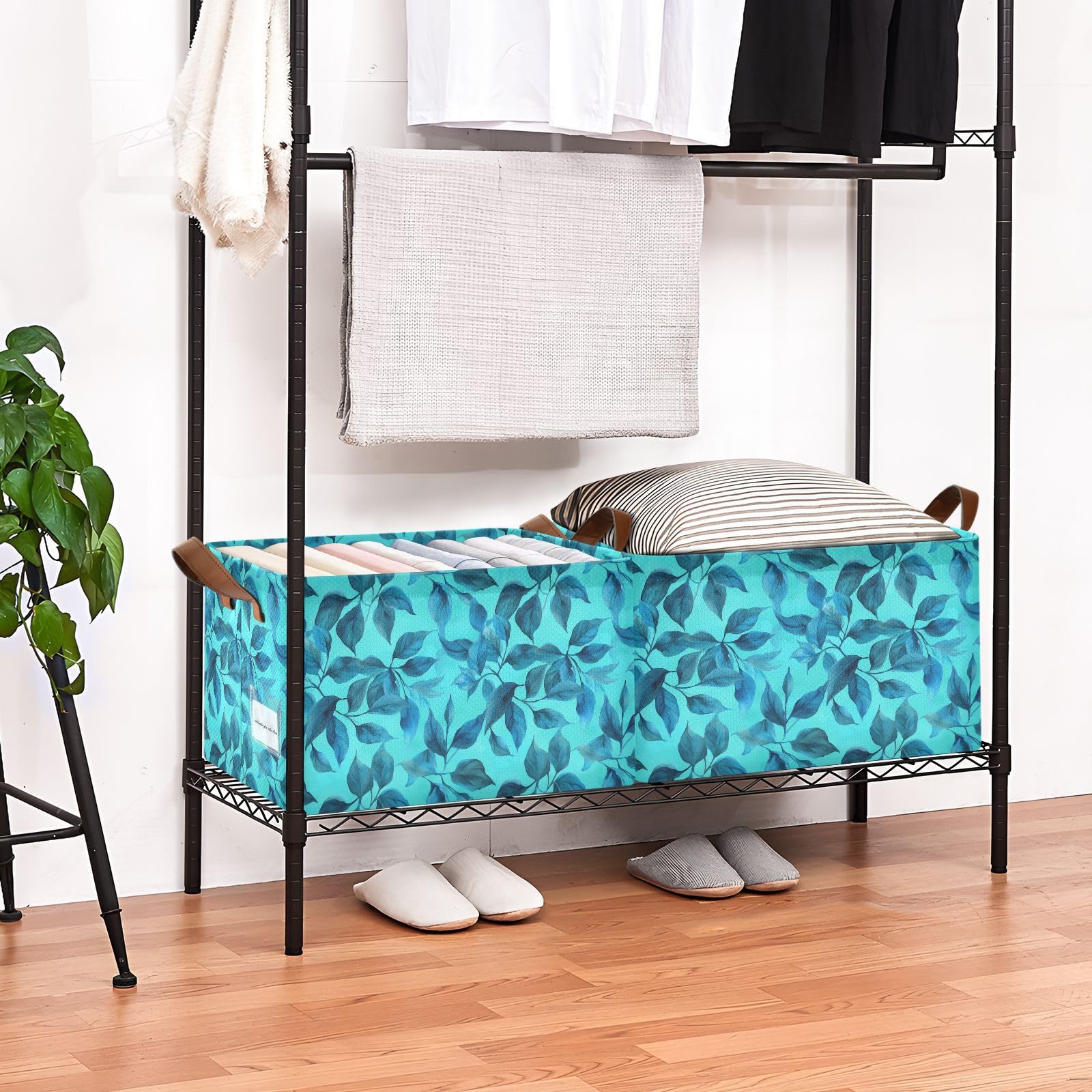 KLL Chic Cyanea Capillata turkusowy kosz do przechowywania z uchwytami składane kostki do przechowywania do domu, biura, szafy, organizer na ubrania, 2 szt. cajas de almacenamiento para closet