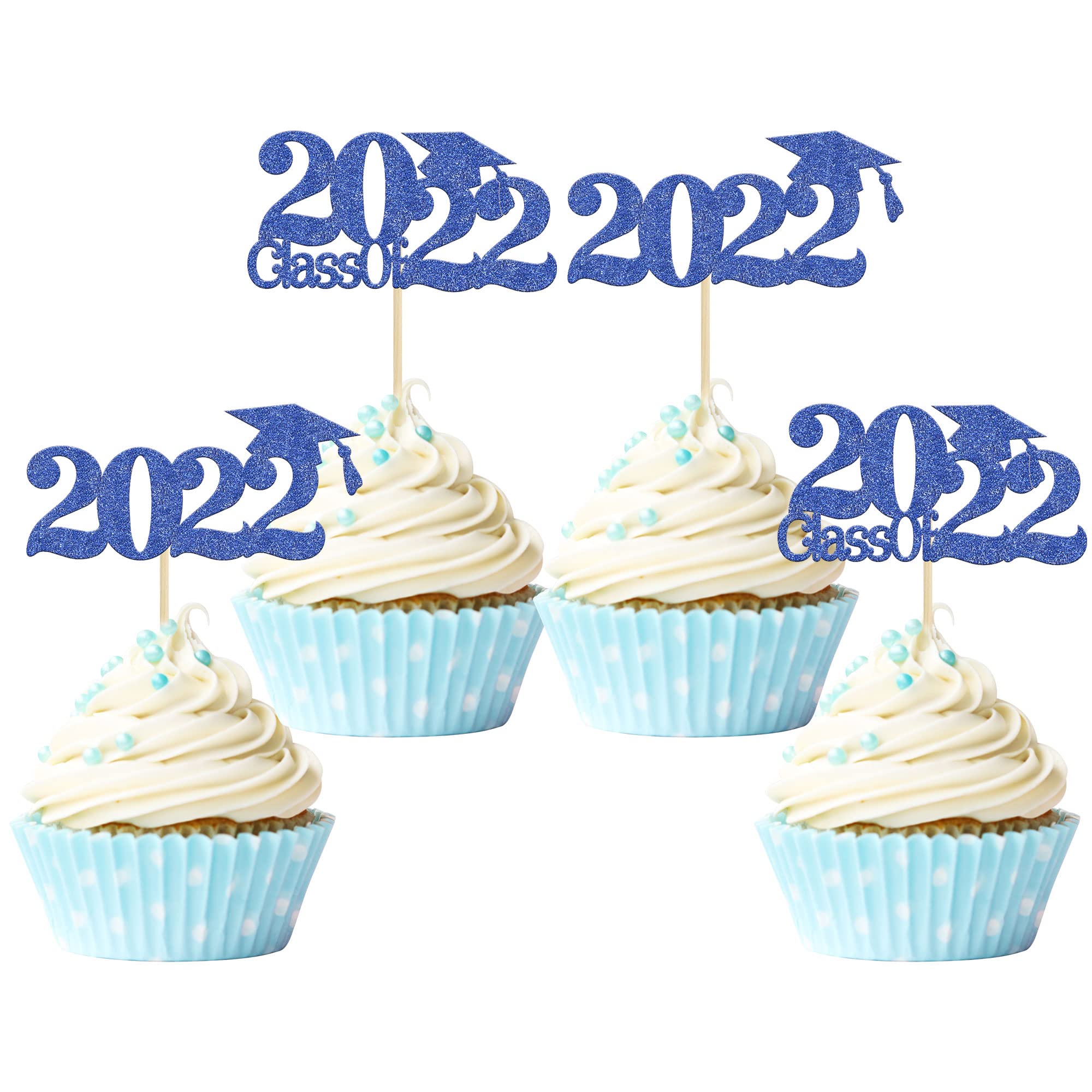 Buy Gyufise 24Pcs 2024 Graduation Cupcake Toppers Blue Glitter Class of ...