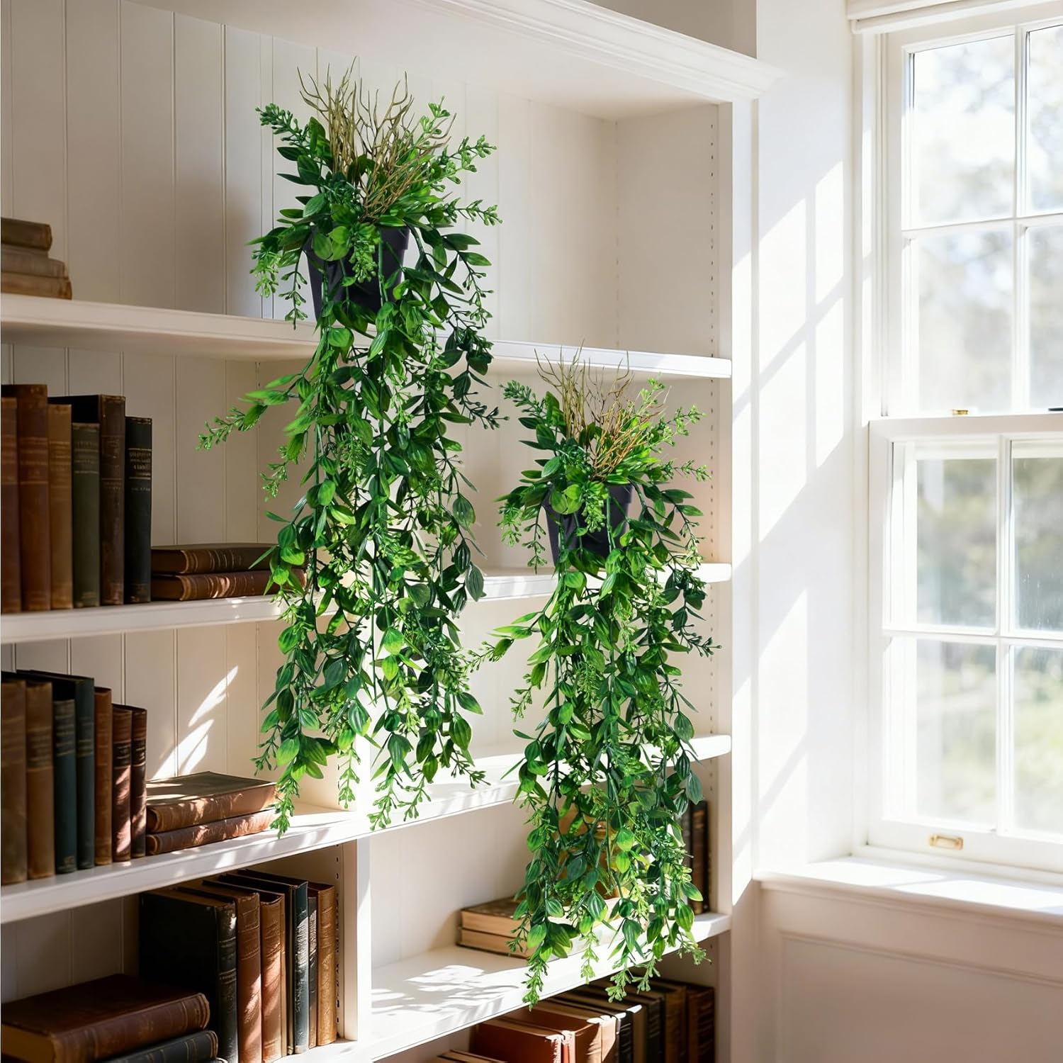 2 Pcs Faux Eucalyptus Vine Ivy Vine Artificial Hanging Plant Faux Plant Fake Potted Greenery for Wall Living Room Home Shelf Office Bathroom Outdoor Indoor Decor (Type 5)