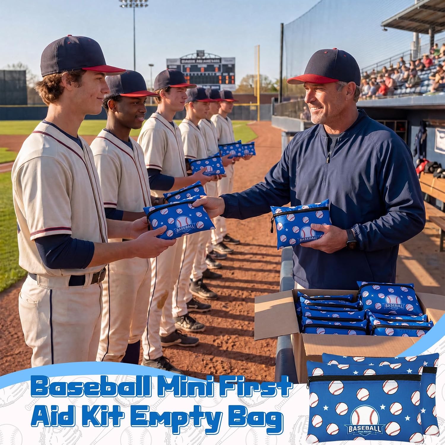 Tudomro 12 Pcs Baseball Team Gifts First Aid Empty Bags, Portable Waterproof Zipper Pouches for Medical Supplies, Cosmetic and Party Favors for Players Coaches Sports Events