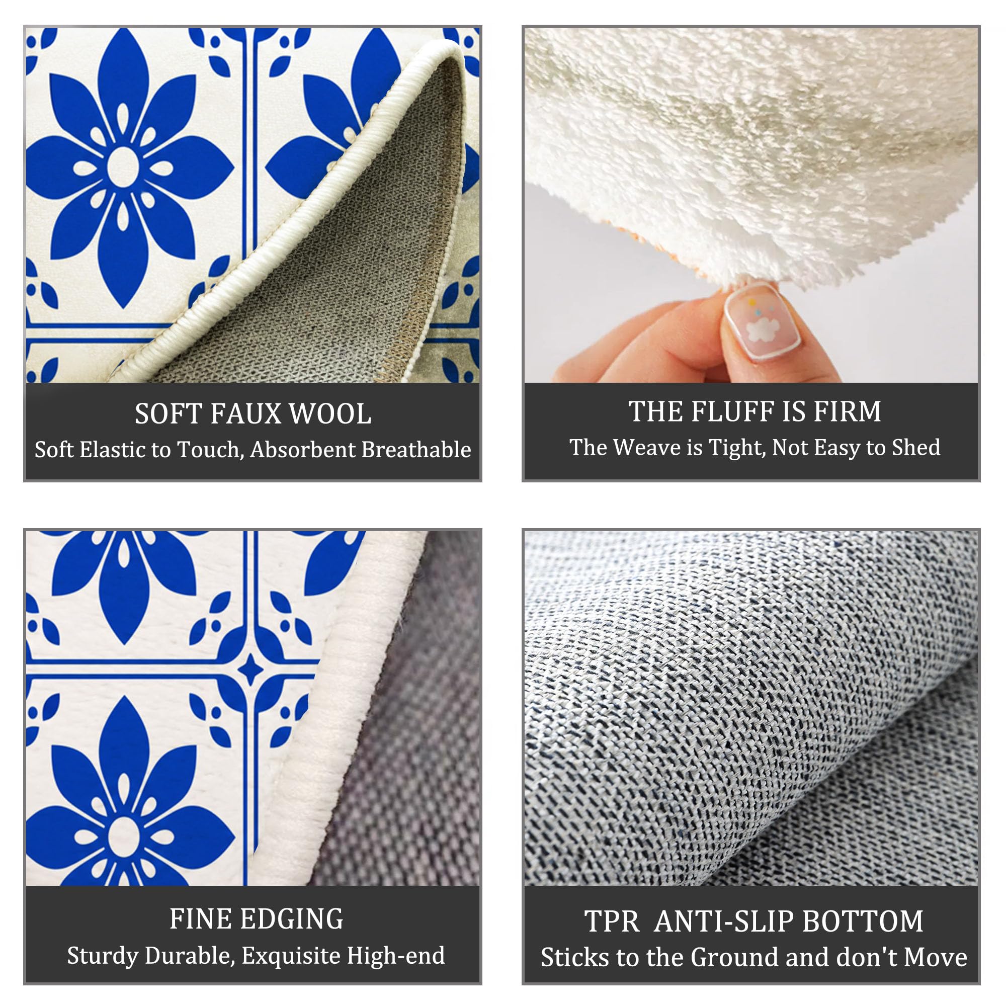 Tapis Rond 160 Cm, Fleurs Traditionnelles Bleu Marine | Lavable Et Antidérapant, Tapis De Sol Doux Carreaux À Damier Méditerranéens Pour Chambre, Salon Cheminée Et Salle De Jeux