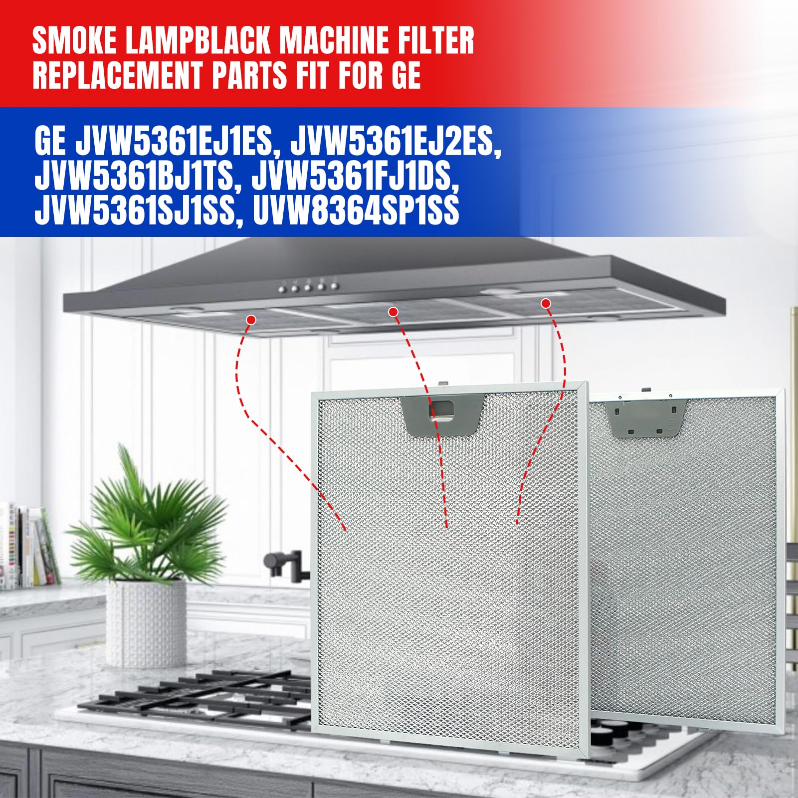 3 filtros de grasa para campana extractora WB02X24871, filtro de grasa compatible con los modelos GE JVW5361EJ1ES, JVW5361EJ2ES, JVW5361SJ1SS, JVW5361FJ1DS, JVW5361BJ1TS