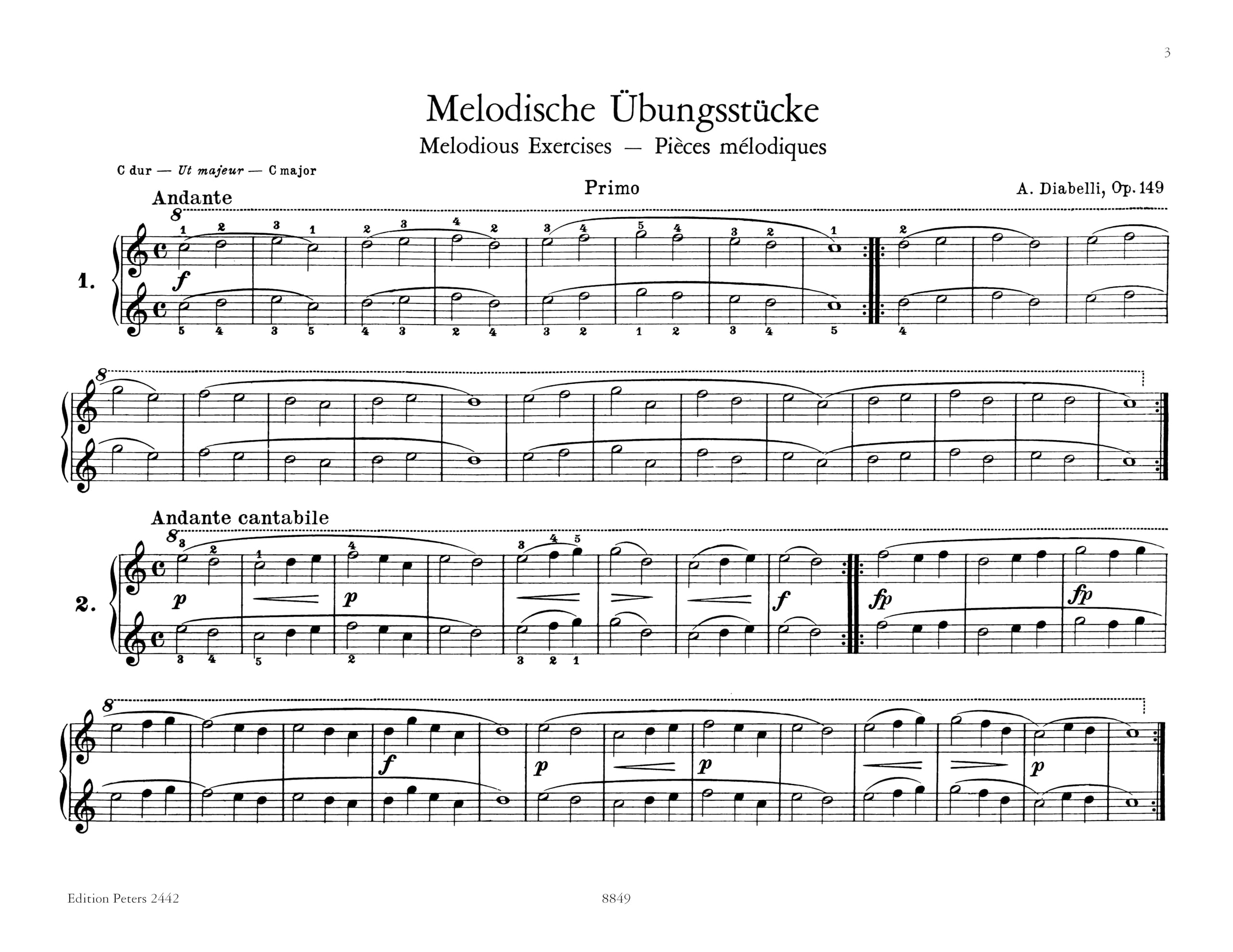 Diabelli - Melodische Übungsstücke Opus 149 - Klavier zu Handen / Piano Duet