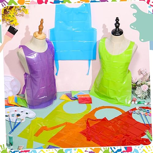 Miniatura 5 de 120 delantales coloridos para niños, delantal de plástico grueso, desechable, impermeable, a prueba de aceite, delantal de polietileno para niños,