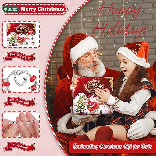Miniatura 5 de 2023 Christmas Advent Calendar Charm Bracelets for Girls, SIXNIE 24-Days Xmas Countdown Calendar with 2pcs DIY Charm Bracelets Kits, Creative