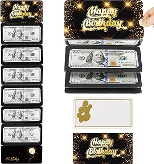 JOYJOM Money Holder for Cash Gift Birthday, Surprise Money Envelopes for Cash Gifts, Happy Birthday Money Gift Card for Men Women Girls Boys(Black & Gold)