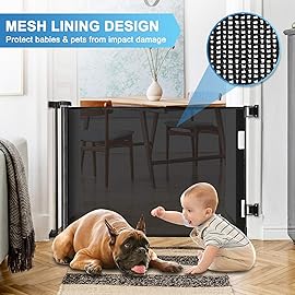 Retractable Baby Gates for Doorways 55 Wide Retractable Dog Gate for Stairs, Mesh Dog Gates for The House, Retractable Gate Outdoor Baby Gates for Decks, Child Gate for Stairs, Black