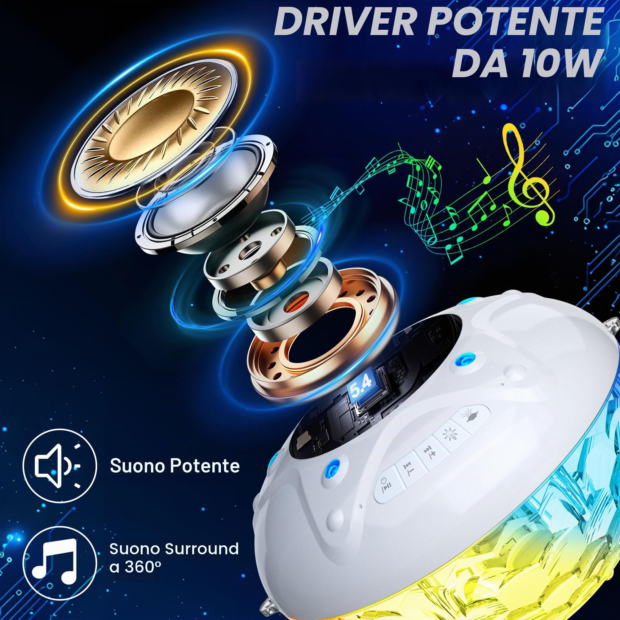 KingSom 3 in 1 Altoparlante per Piscina con Fontana Piscina Luminosa, 10000mAh Altoparlante Bluetooth Potente, Cassa Bluetooth Impermeabile IP68, BT5.4,Suono Stereo,24 ore Fontana Piscina Ricaricabile