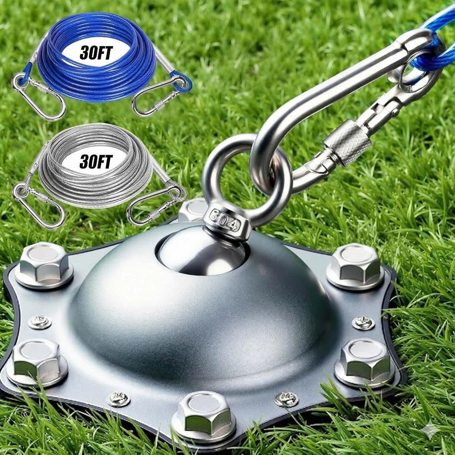 Dog Tie Out Cable and Stake with 2 x 30FT Cables, 360° Swivel Dog Stakes for Outside, Heavy Duty Dog Leads for Yard, No Tangle Dog Runner for Yard Camping for Up to 200LBS