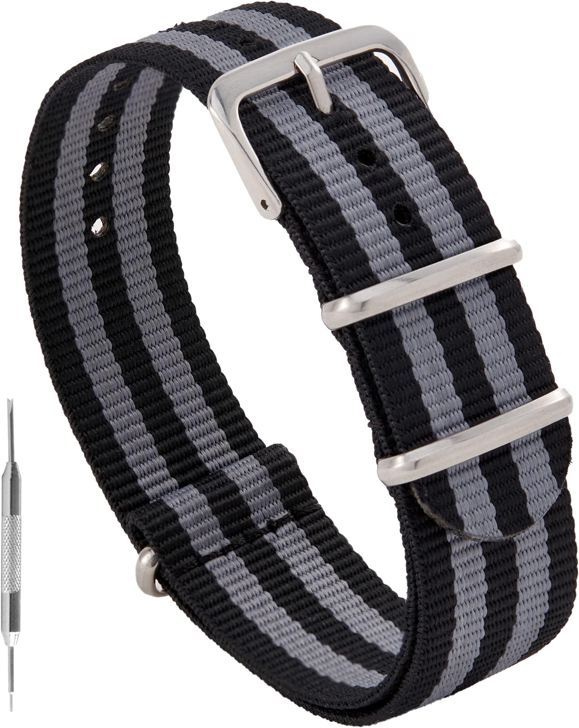 Benchmark Nylon Watch Band - Waterproof Ballistic Nylon One-Piece Military Watch Straps for Men & Women - Choice of Color & Width - 18mm, 20mm, 22mm or 24mm