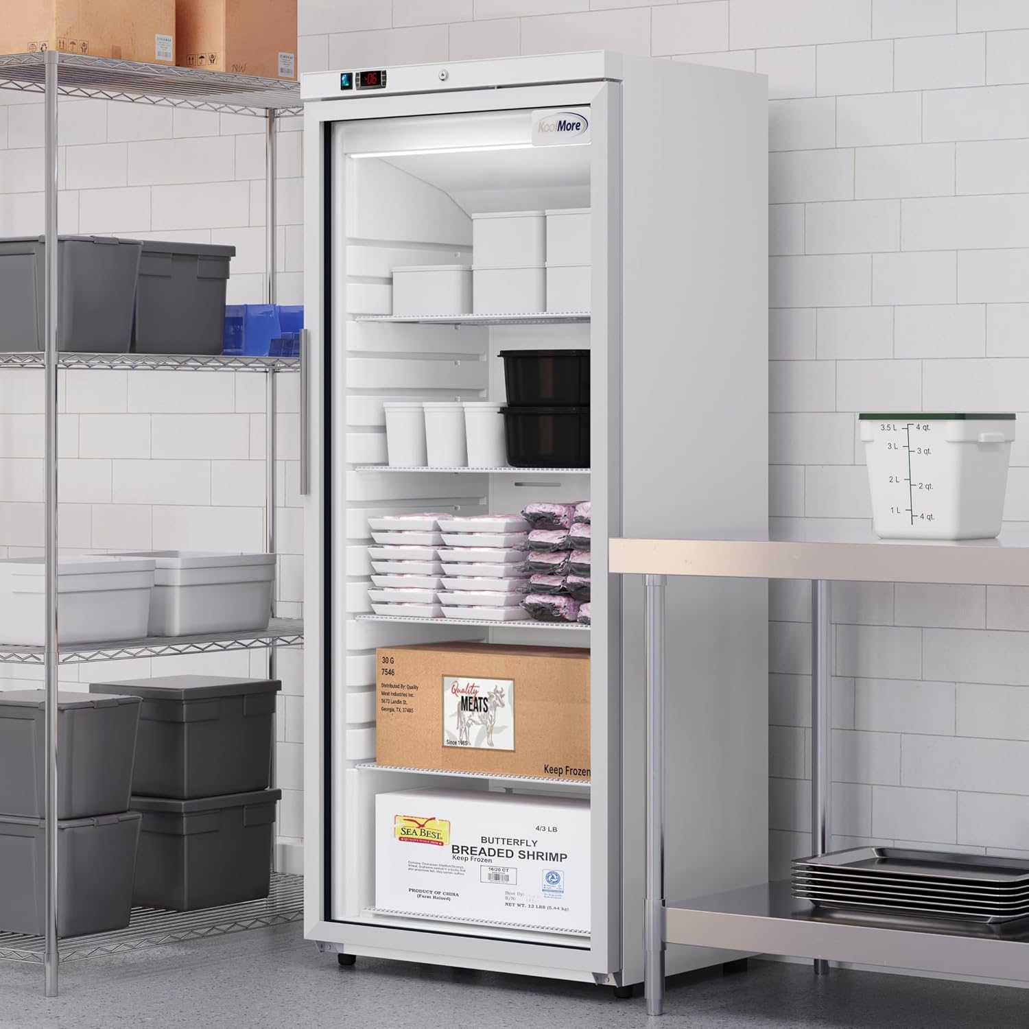 KoolMore 30 in. 21 cu. ft. Commercial Auto Defrost Glass Door Reach-In Freezer, ETL Sanitation Listed in White (KM-RIF-1GD21C-A)