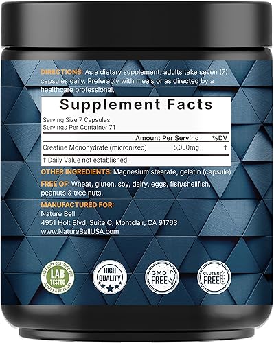 Miniatura 3 de NatureBell Cápsulas de monohidrato de creatina de 5,000 mg por porción, 500 unidades  Píldoras de creatina micronizadas y sin sabor  Soporte para