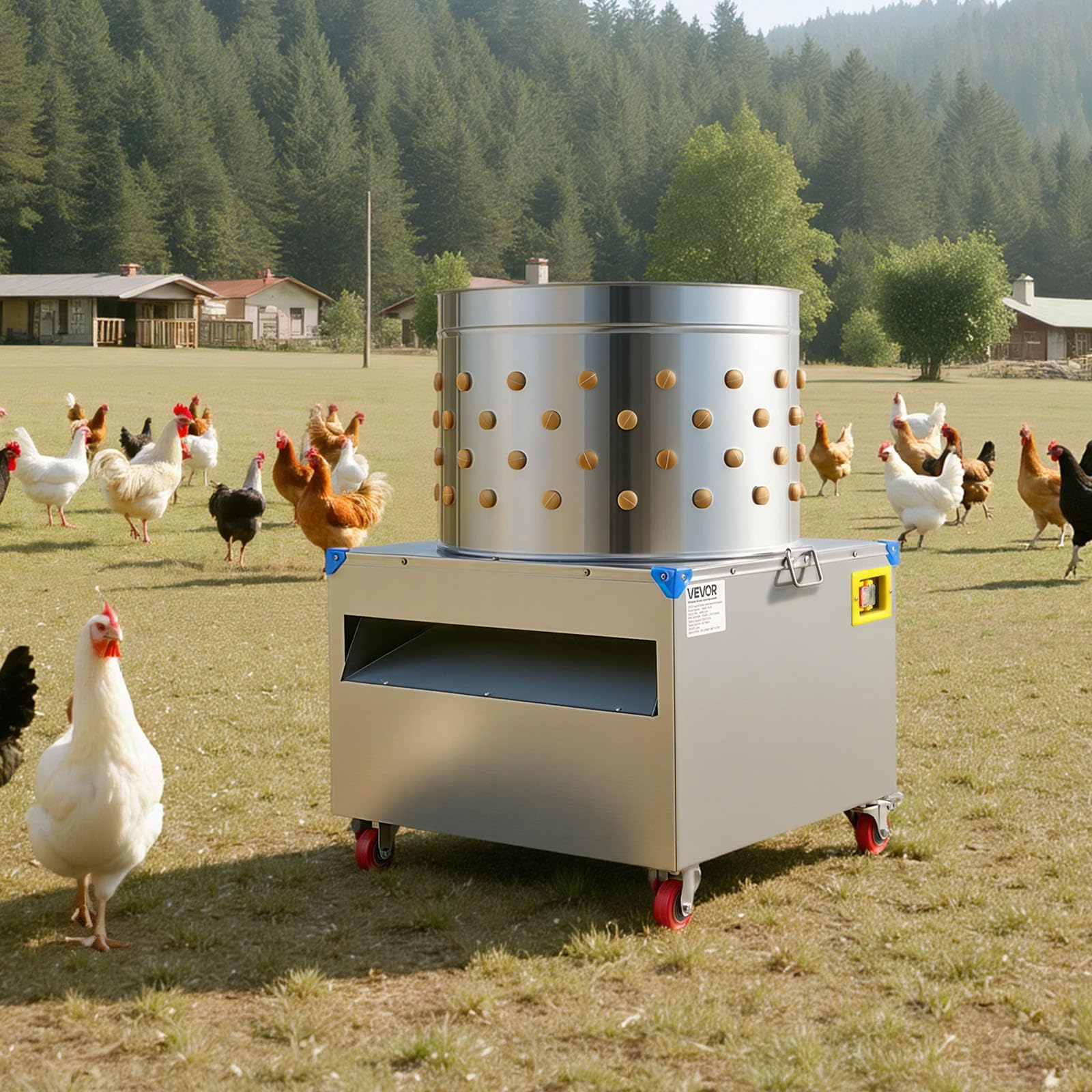 vevor chicken plucker machine, 23.6 in drum, 2200w & 240rpm electric chicken plucking machine with 119 soft fingers & transport wheels, stainless steel feather remover for processing 2-4 chicks once