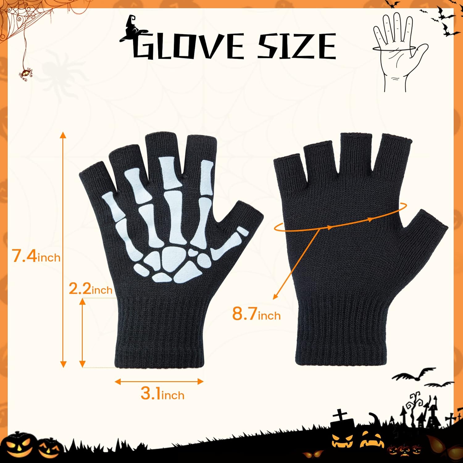 Vista 3 de Simplicity guantes unisex completos con diseño de esqueleto que brilla en la oscuridad