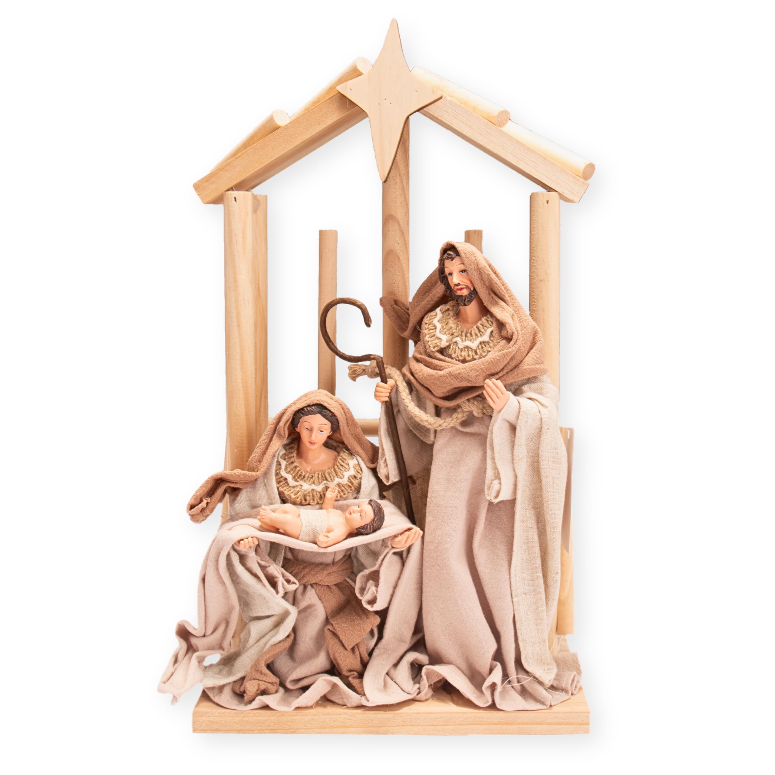 Nazareth Store Statuette traditionnelle en bois d'olivier de Terre Sainte avec étoiles et vêtements en coton