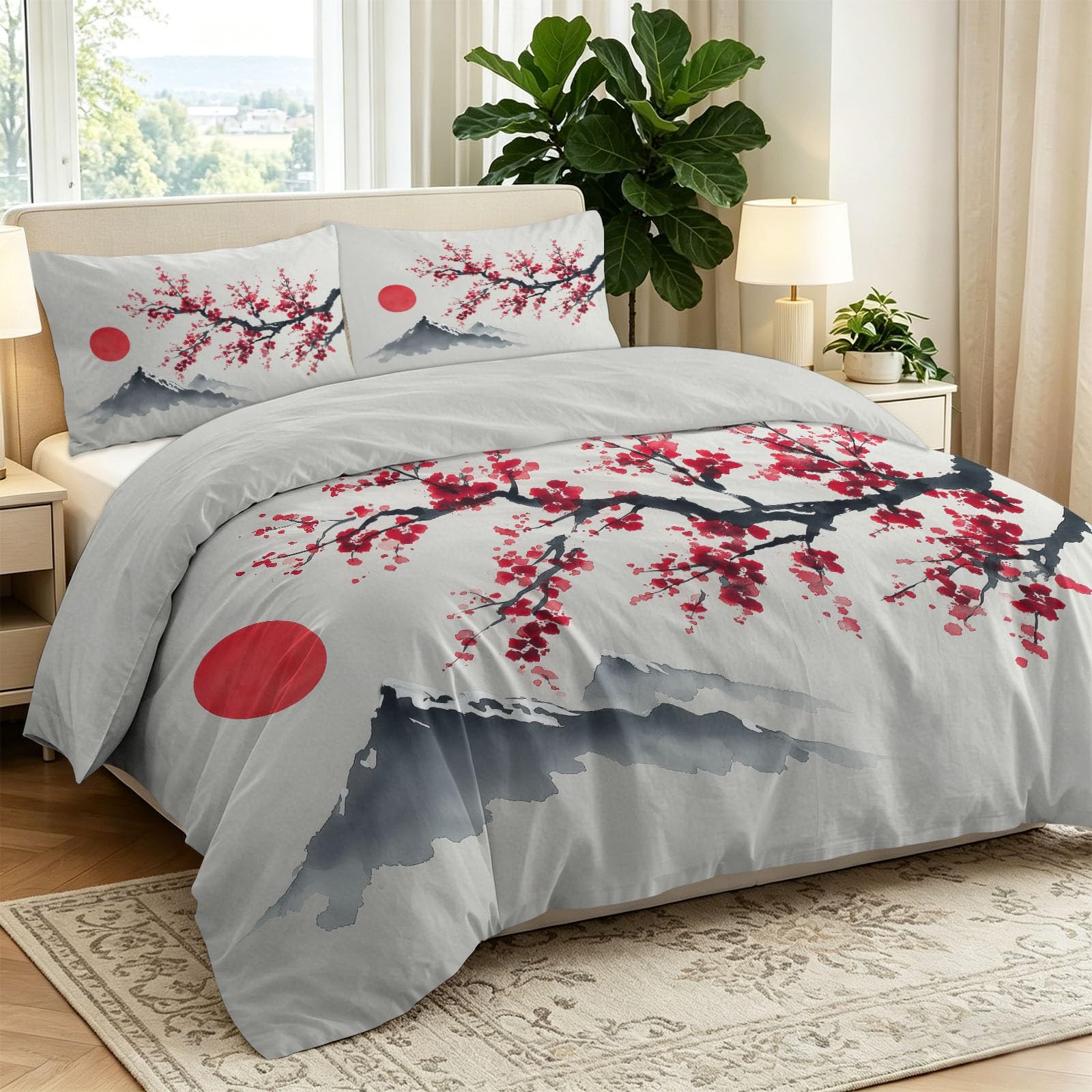 Biancheria da letto in stile giapponese, 155 x 220 cm, extra morbida, bianco crema, reversibile, in microfibra, copripiumino con chiusura lampo, per adulti, bambini e adolescenti