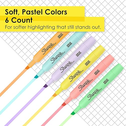 Miniatura 3 de Sharpie Resaltadores estilo tanque, punta de cincel, barriles pastel suaves, tintas pastel suaves, paquete de 6 resaltadores