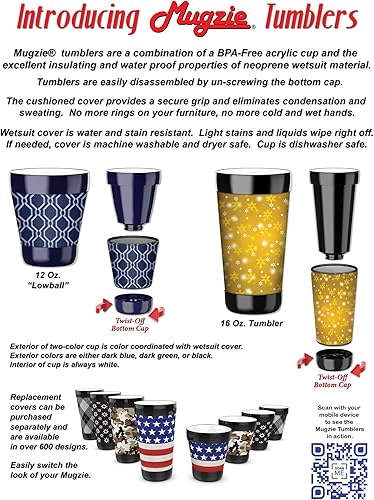 Miniatura 2 de Mugzie Vaso de bola baja de 12 onzas con funda de traje de neopreno aislada extraíble, círculos de colores