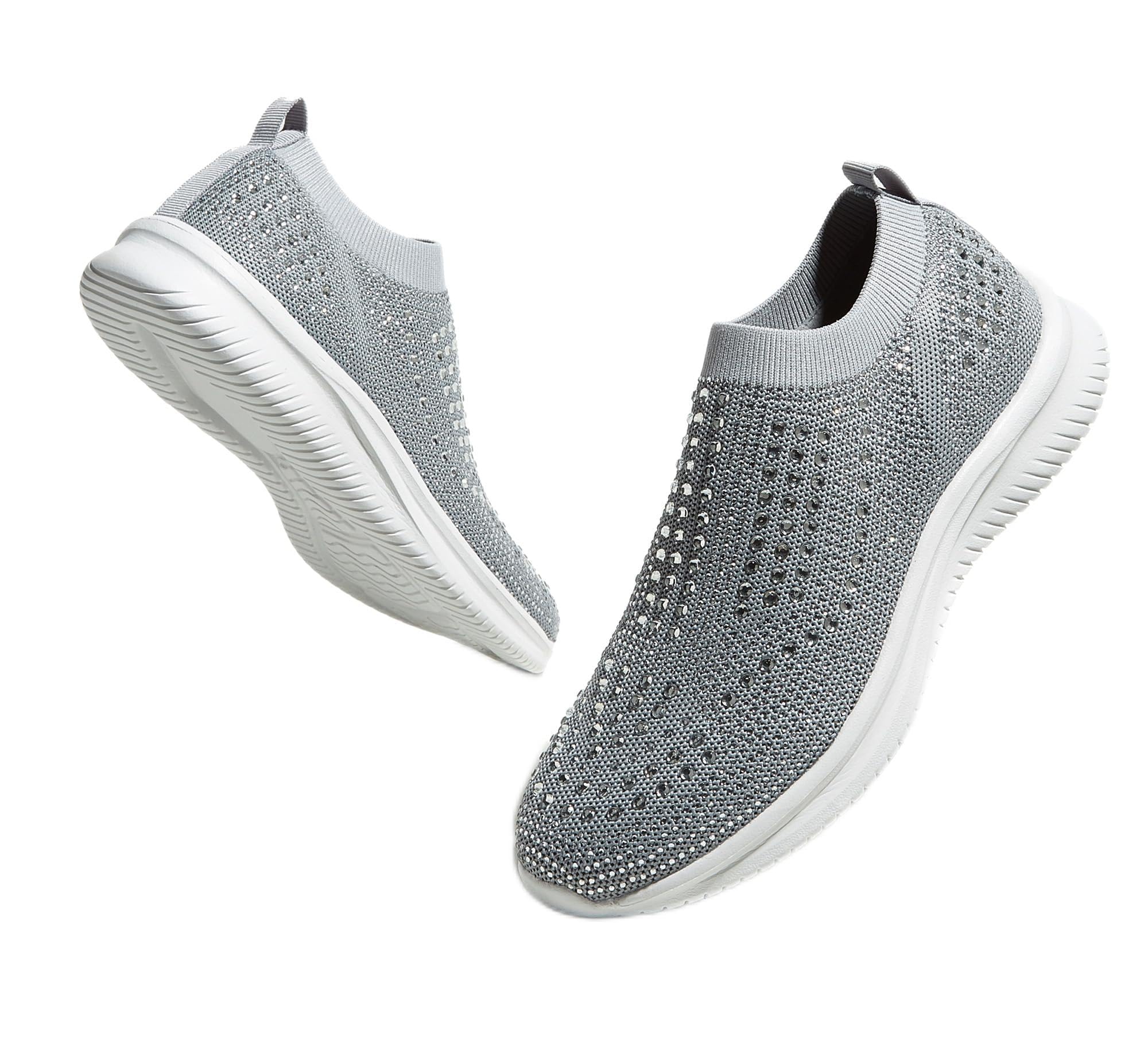 Women's Rhinestone Mesh Slip On Walking Shoes Fashion Breathable Spakle Glitter Sneaker-image-34