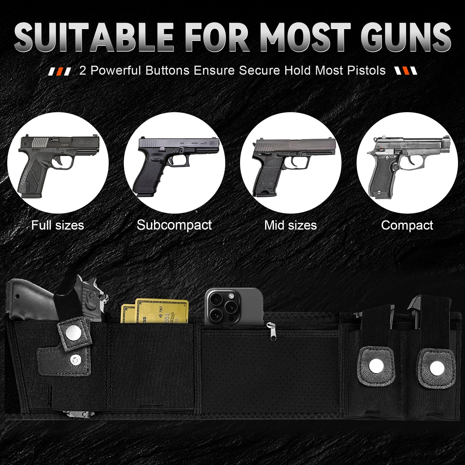 ZONSUSE Fondina per Pistola Fascia Addominale, Fondina Tattica Nascosta in Vita, Fondina Ventrale Regolabile Multifunzione, per Glock 19, 17, Ruger LCP, S&W M&P Shield Maggior Ppistole