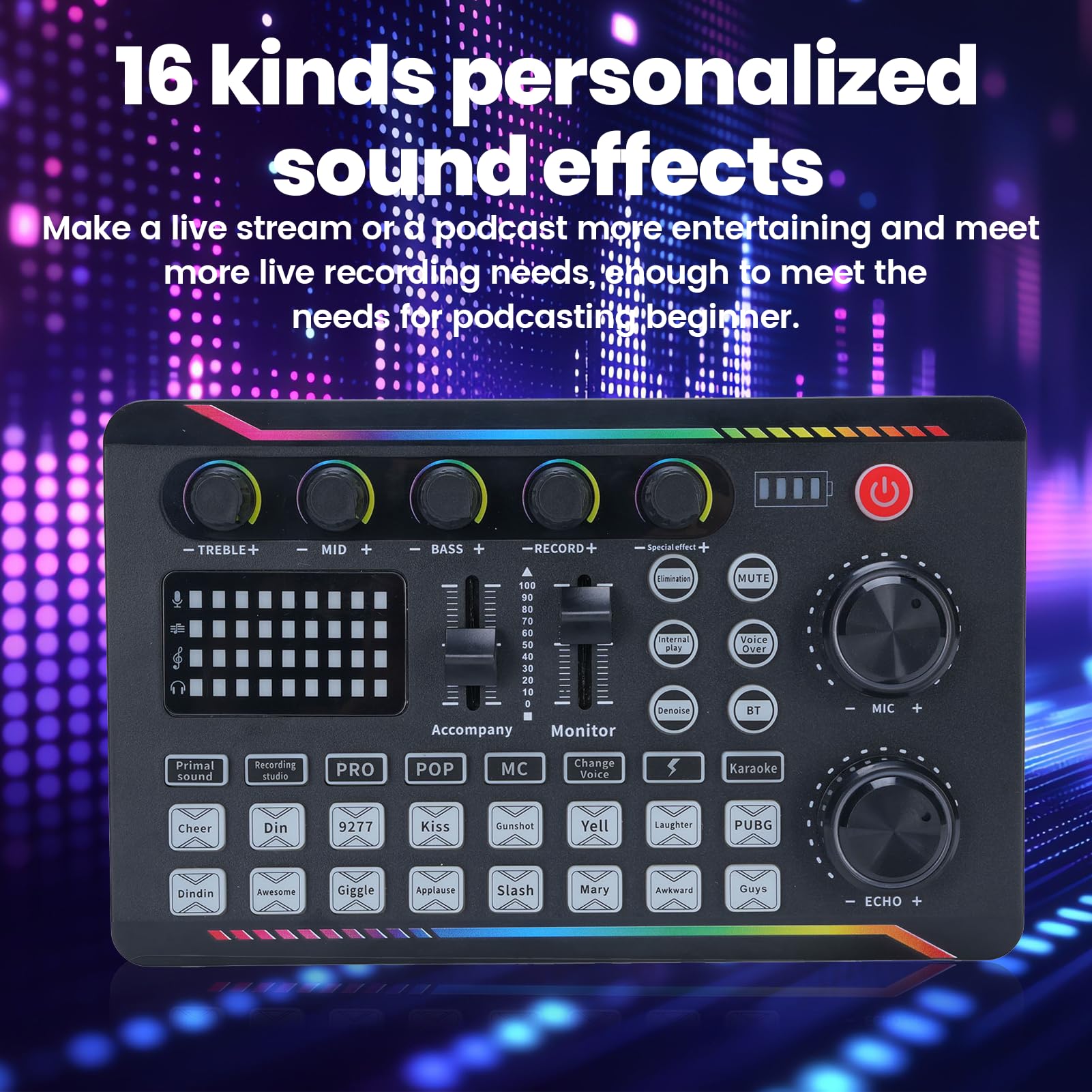 Scheda Audio Live Mixer con Effetti DJ, Cambiavoce e 16 Effetti Sonori per Karaoke, Streaming, Podcast, Registrazione, Gaming, Studio