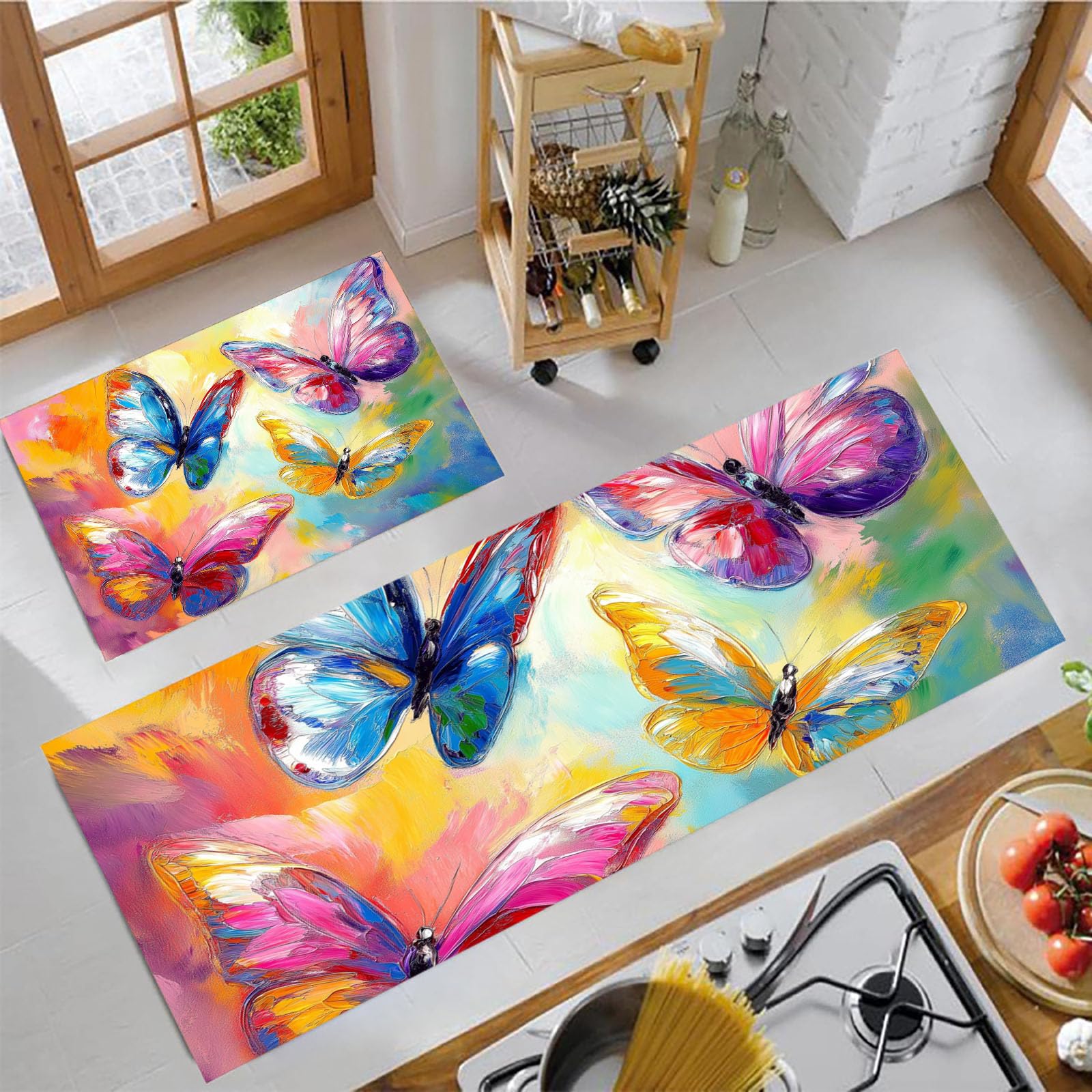 Alfombra de cocina mariposa pintada JEDTAKCT para decoración de comedor y dormitorio