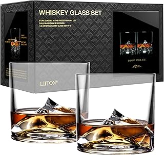 LIITON Mount Everest Kristall-Whiskeygläser 2er-Set, je 1 lb, dickwandig & gefrierbar, Premium-Bourbon-Glas, kühlt Cocktails ohne Eis, stilvolles Whiskygeschenk für Männer, 10 oz
