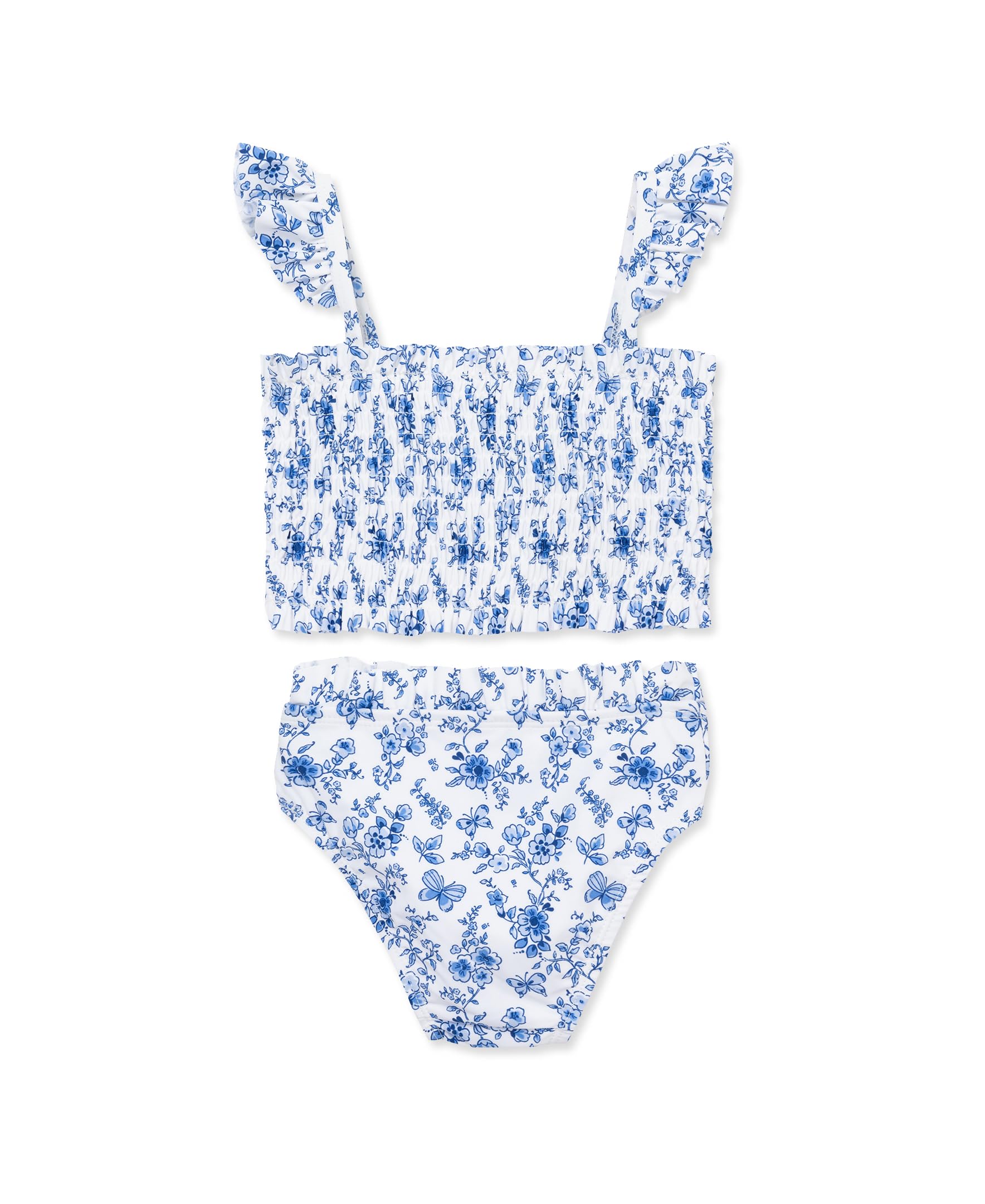 Little Me Clothes for Baby Girls' Blue Floral Swimsuit, Blue/Bright White, 12 Months
