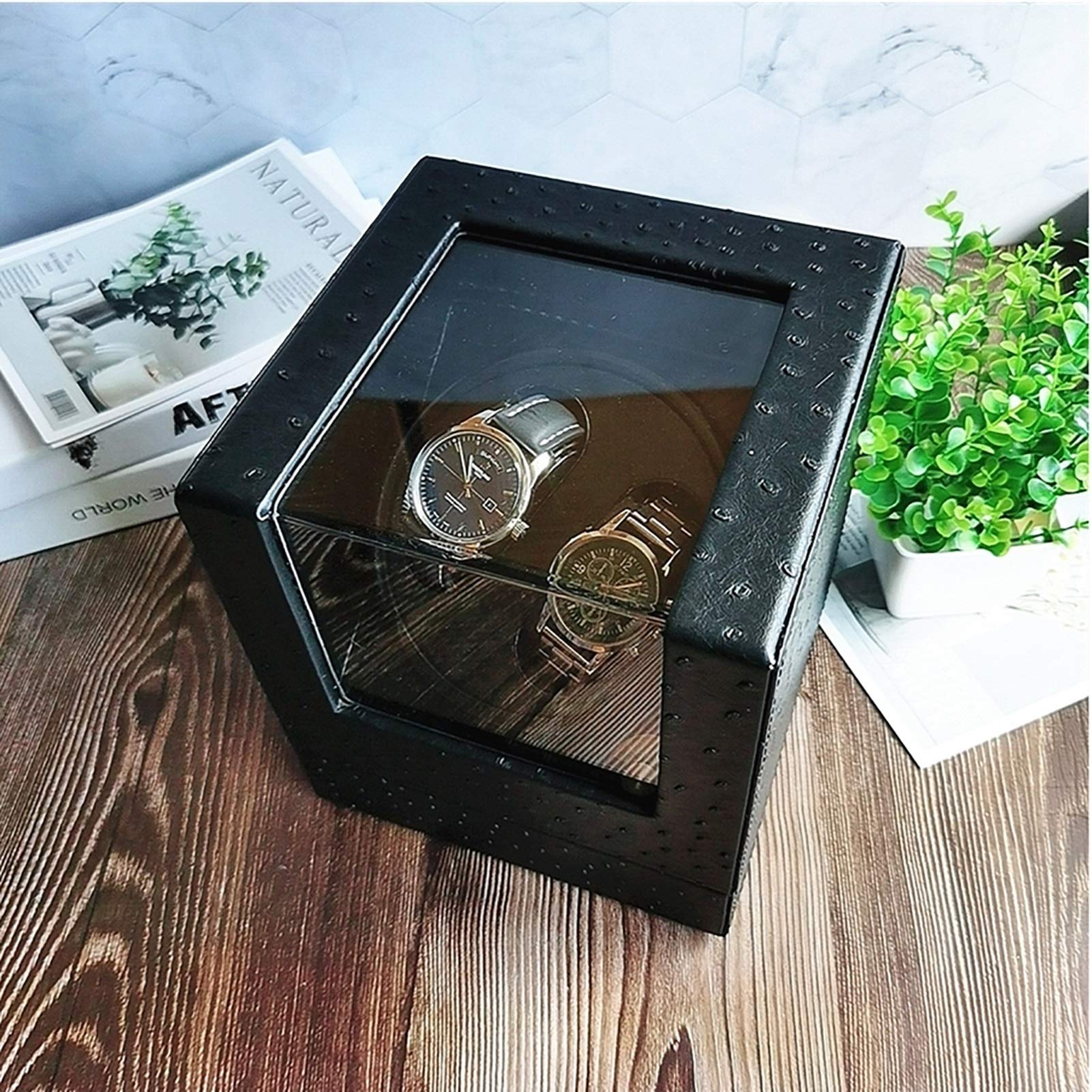 Boîte de remontage Spinner Remontoirs de montres - Remontoir de montre automatique 2+0 Boîte de remontage de montre mécanique Étui de rangement Support d'affichage de montre Organisateur Shaker de mot