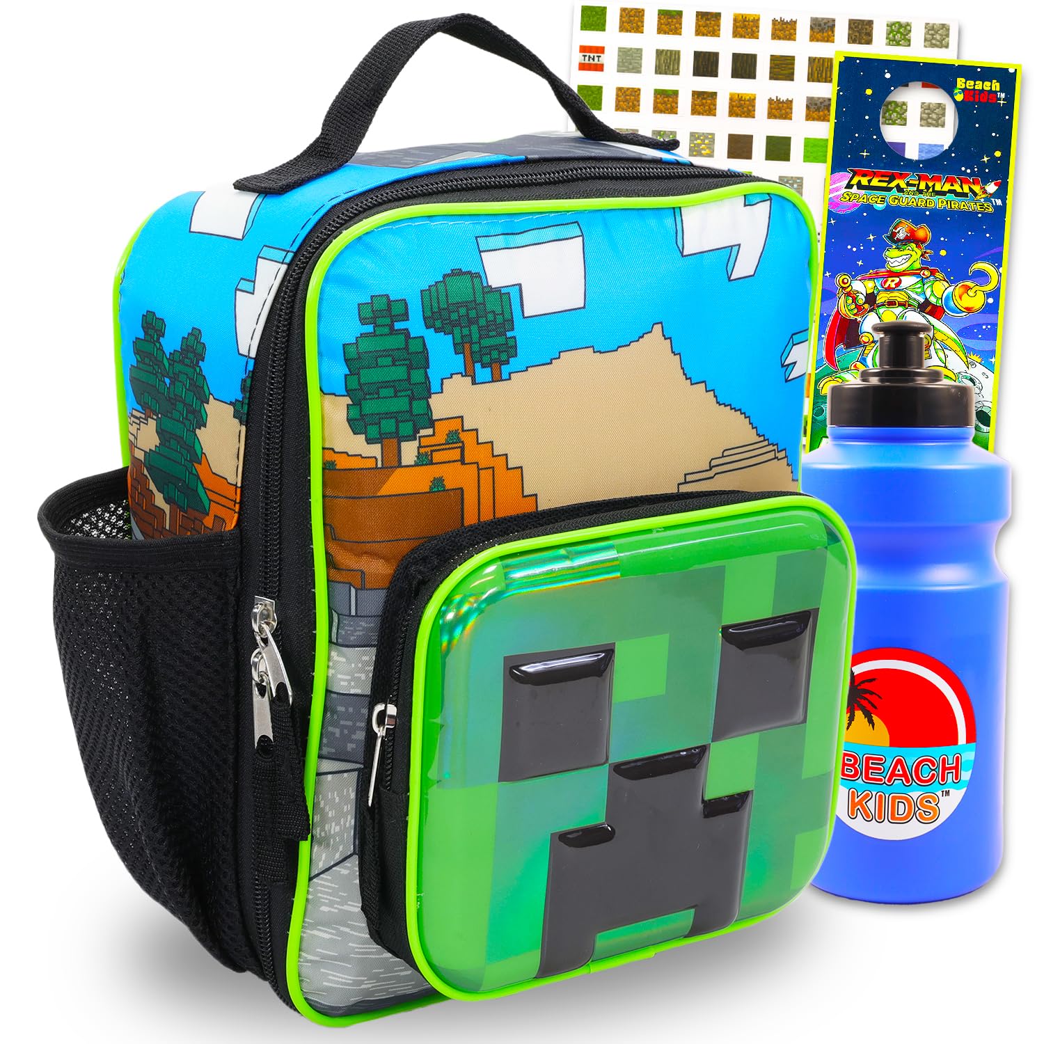 Minecraft Lunch Box Set - Bundle with Lunch Bag for Boys Plus Water Bottle, Stickers, More | Minecraft Lunchbox for Kids, Boys