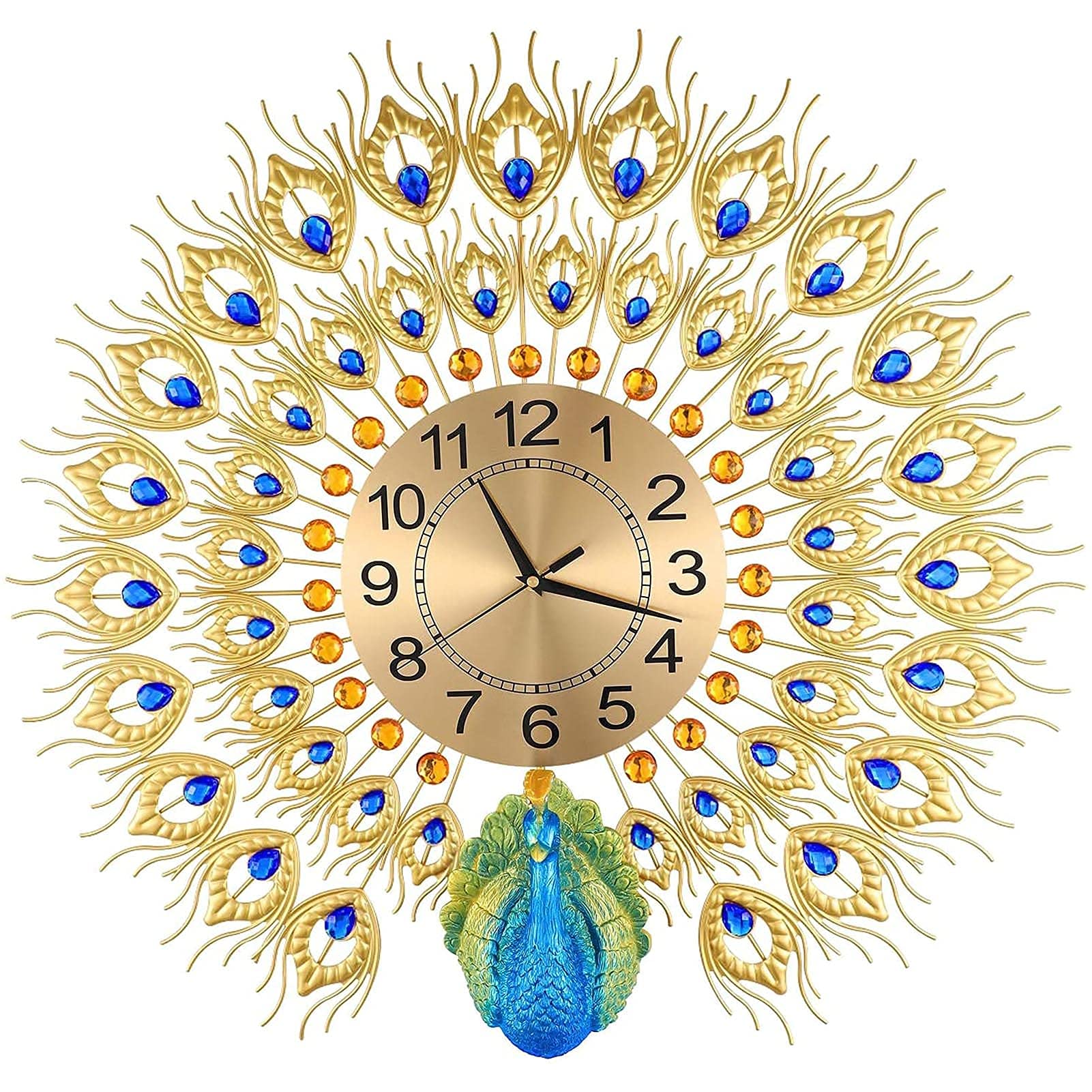 SaryEdge Creative Wall Clock, Large Peacock Wall Clock, Metal Design Non Ticking Silent Art Digital Wall Clocks Indoor Decoration,