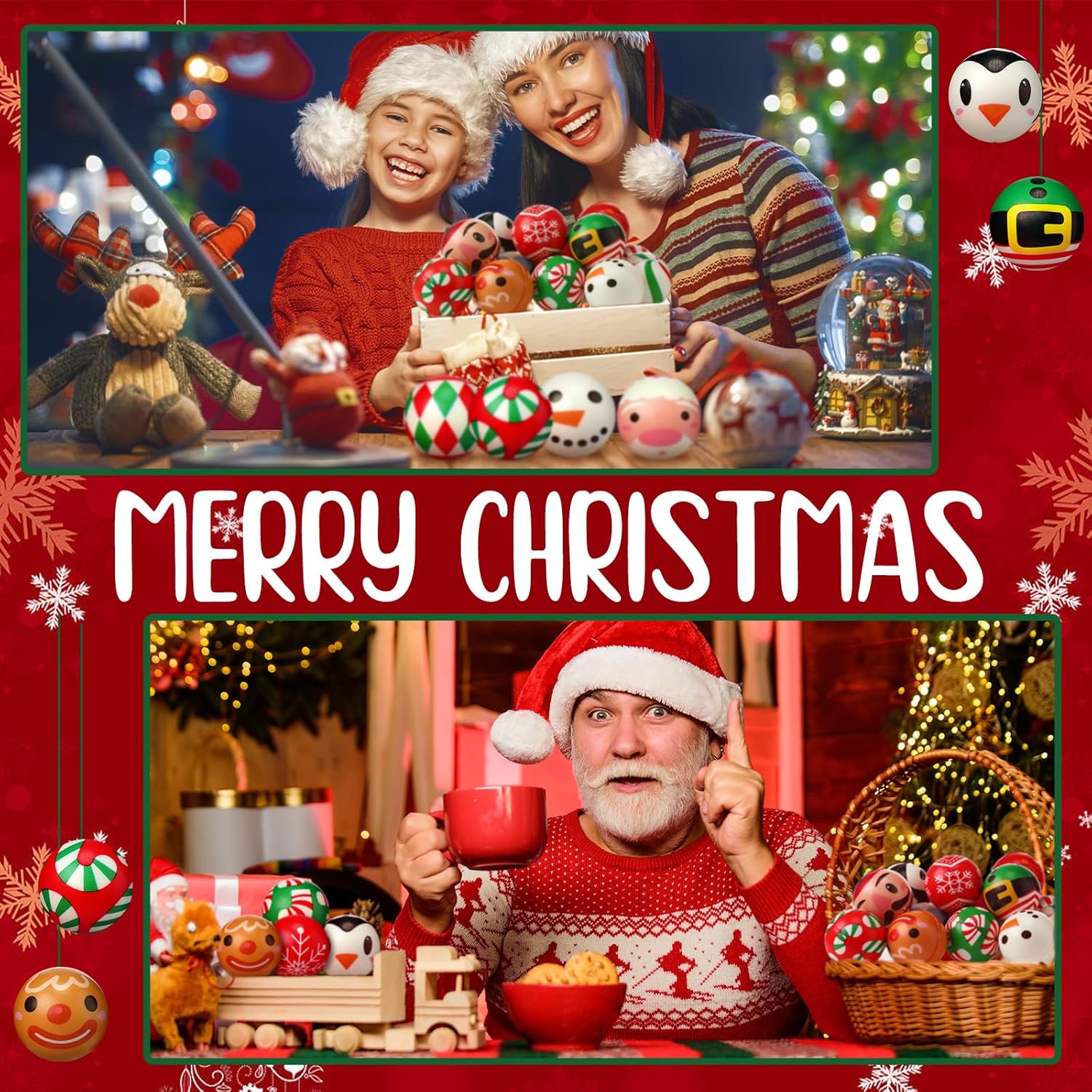 Libima 36 Pcs Christmas Stress Balls Toys Bulk, 2 Inch Foam PU Stress Squeeze Balls Santa Claus Stress Relief Toys Xmas Tree Santa Claus Snowman Stress Relief Toys for Christmas Party Favors
