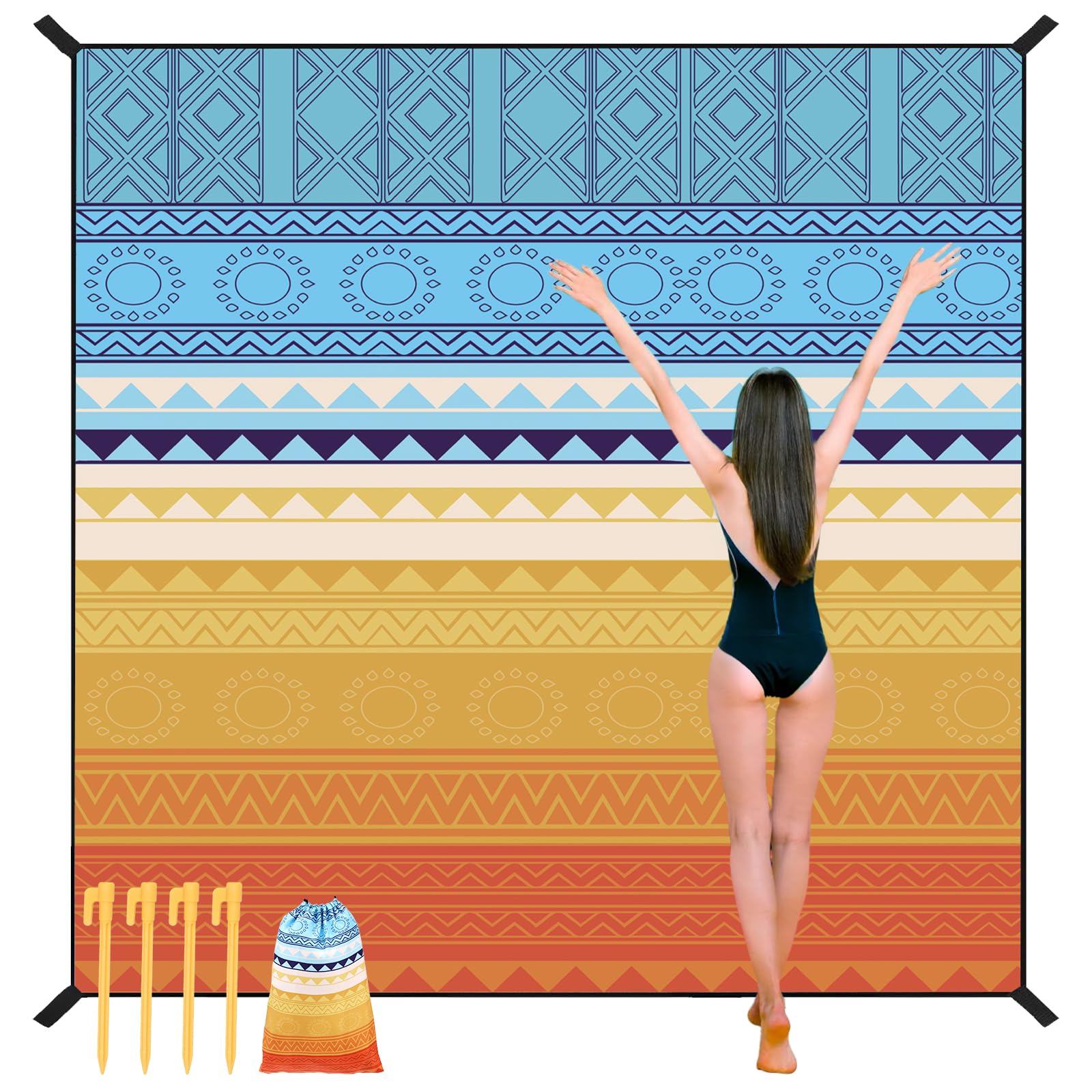 UMARDOO Beach Blanket Waterproof Large Beach Mat Sandproof 86.6" X 70.8", Compact Sand Free Mat Quick Drying Fits Up to 6 People with Storage Bag - Family Vacation Essentials (Orange)Global Recycled StandardGlobal Recycled StandardGlobal Recycled Standard