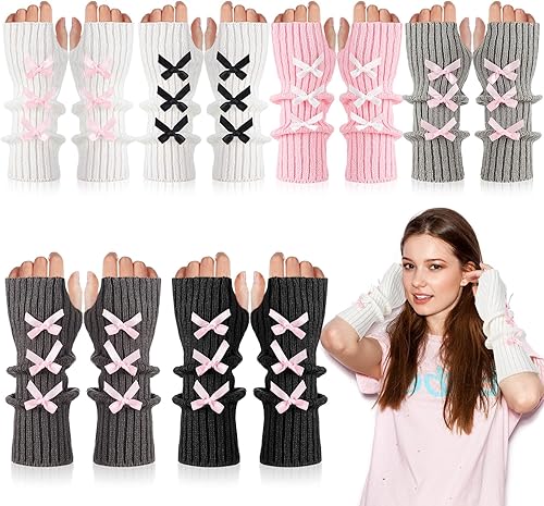 Berlune 6 pares de mangas de brazo kawaii para mujer y niñas, calentadores de brazos de estilo japonés Y2K para disfraz escolar, 6 colores