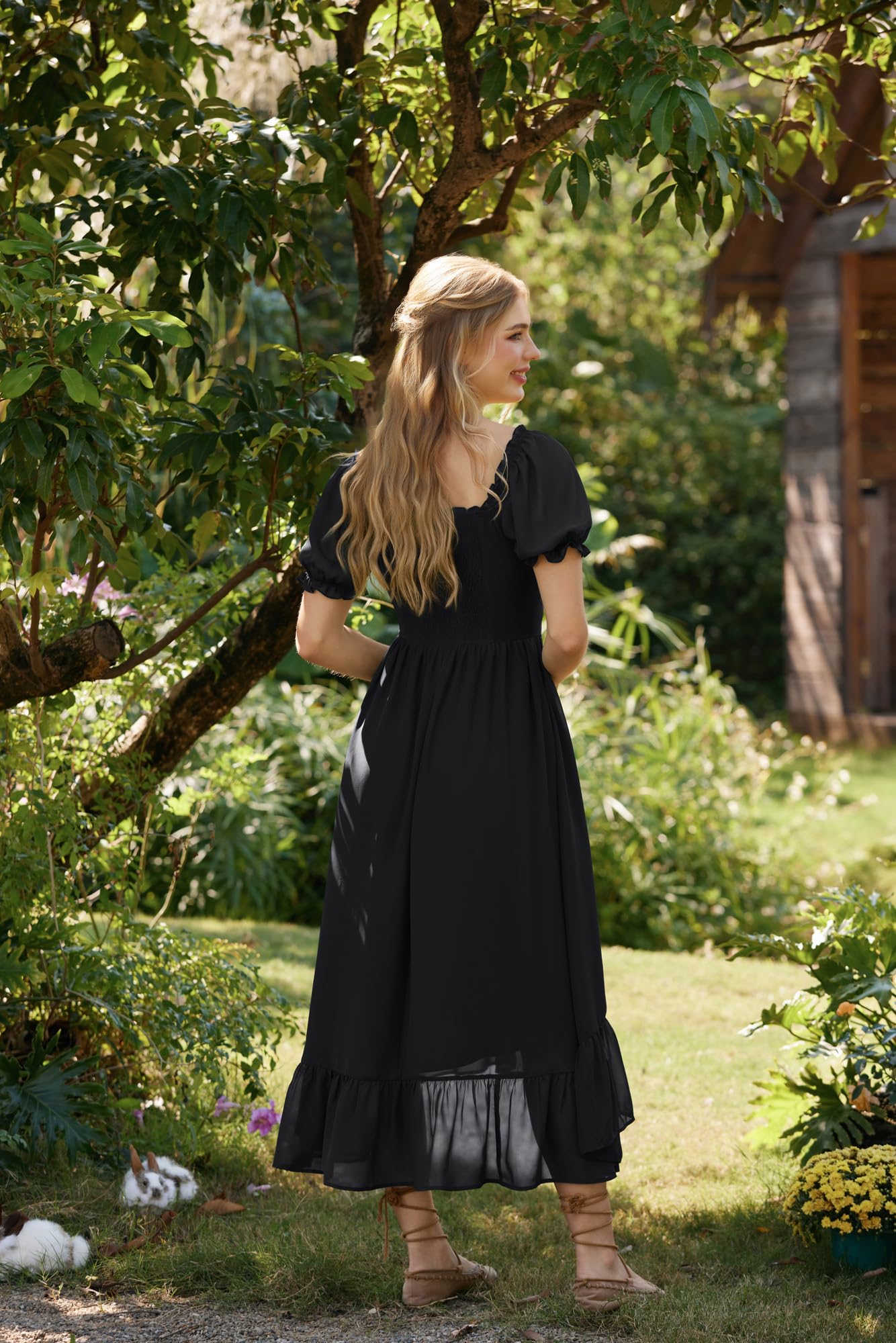 SCARLET DARKNESS Damen Renaissance A-Linie Kleid Schulterfrei Langarm Gesmokte Taille Gestreifte Lange Maxikleider mit Taschen