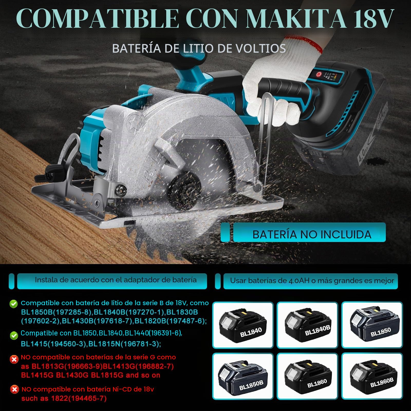 Sierra circular inalámbrica compatible con batería de litio Makita de 18 V, mini sierra circular sin escobillas con 2 hojas de sierra (140 mm), con corte diagonal, 6200 RPM, ideal para cortar madera