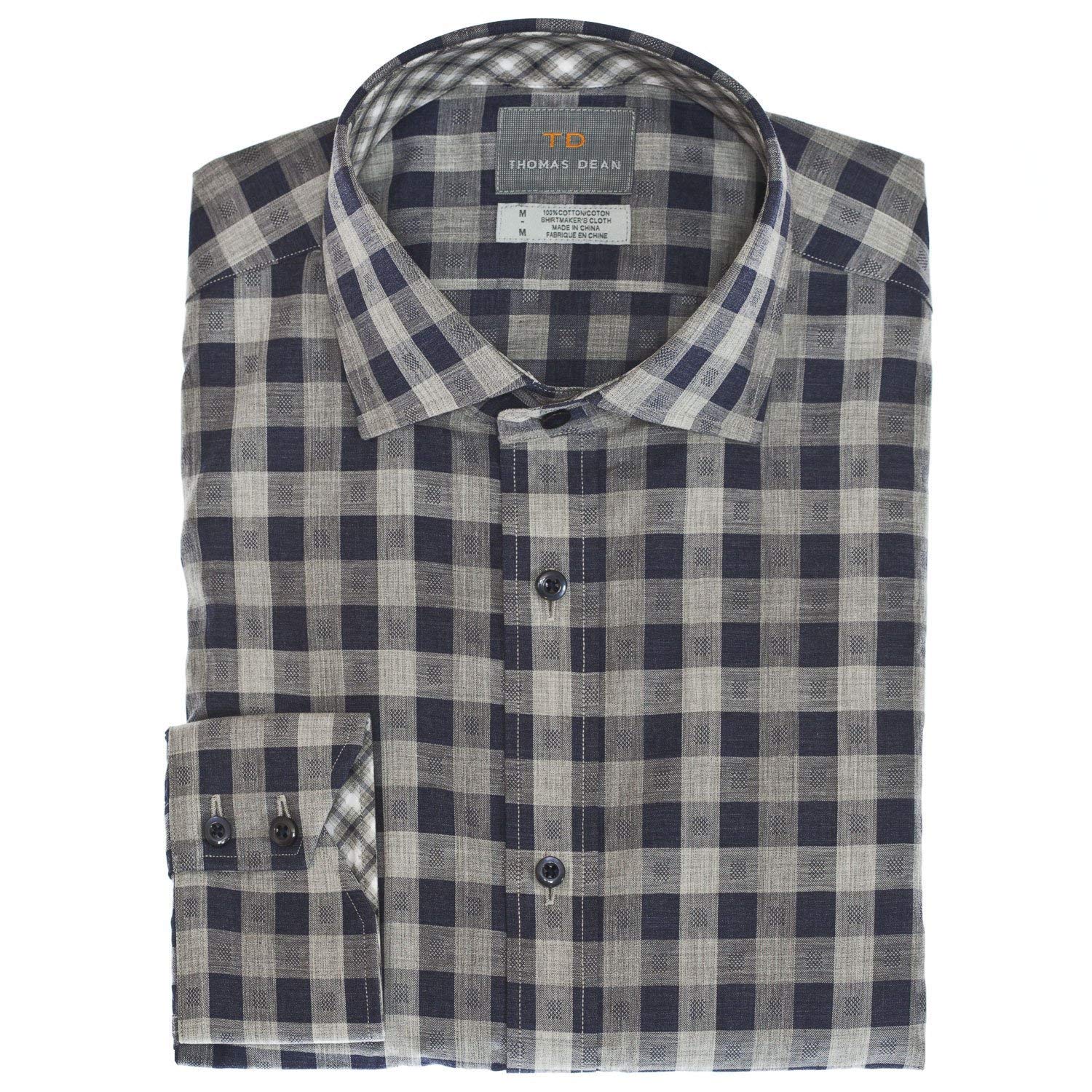 Thomas Dean Navy Gingham Button Down Sport Shirt