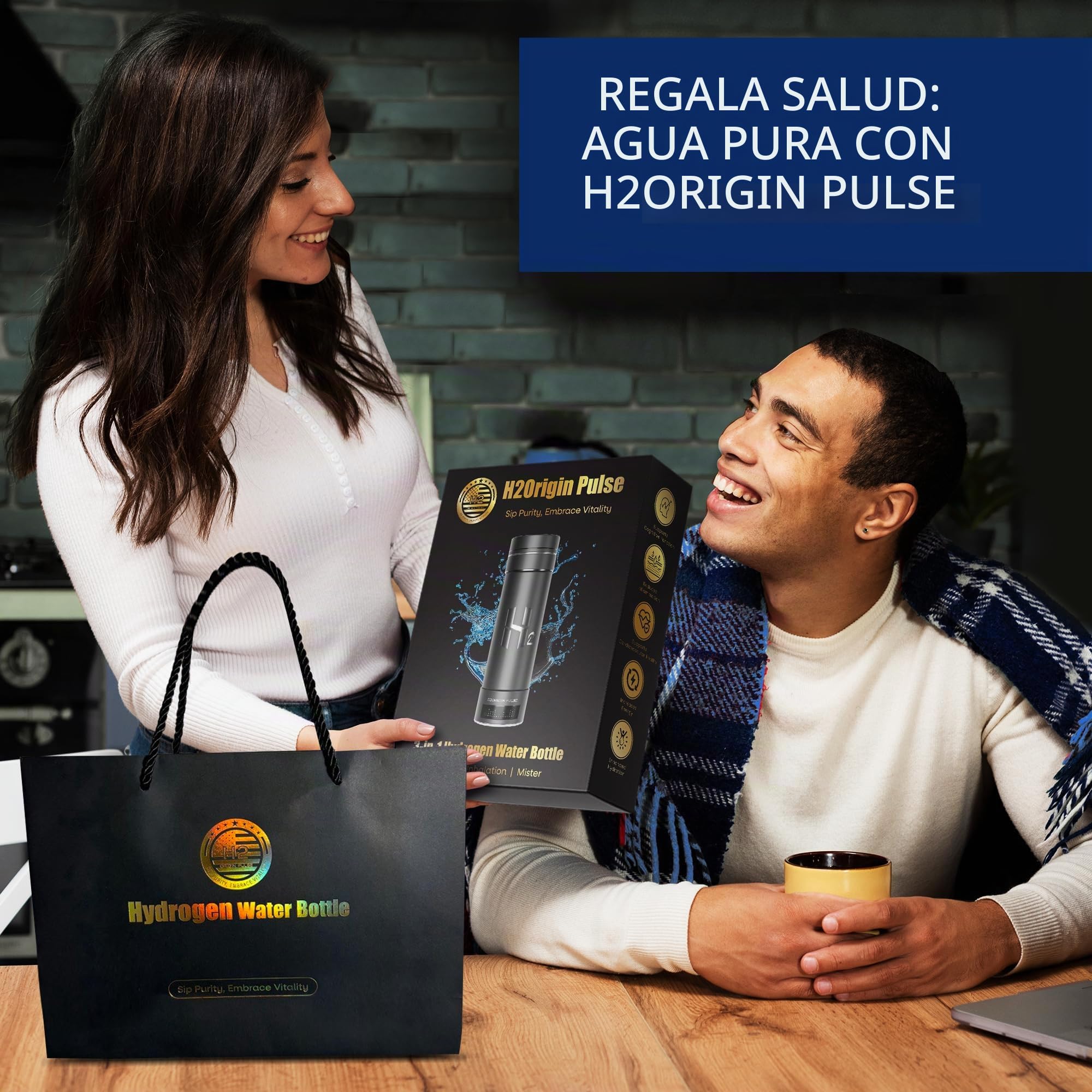 Botella de agua de hidrógeno – Generador de hidrógeno portátil 3 en 1 de 10.5 onzas, tecnología SPE/PEM de alta concentración, adaptador universal y spray de niebla refrescante