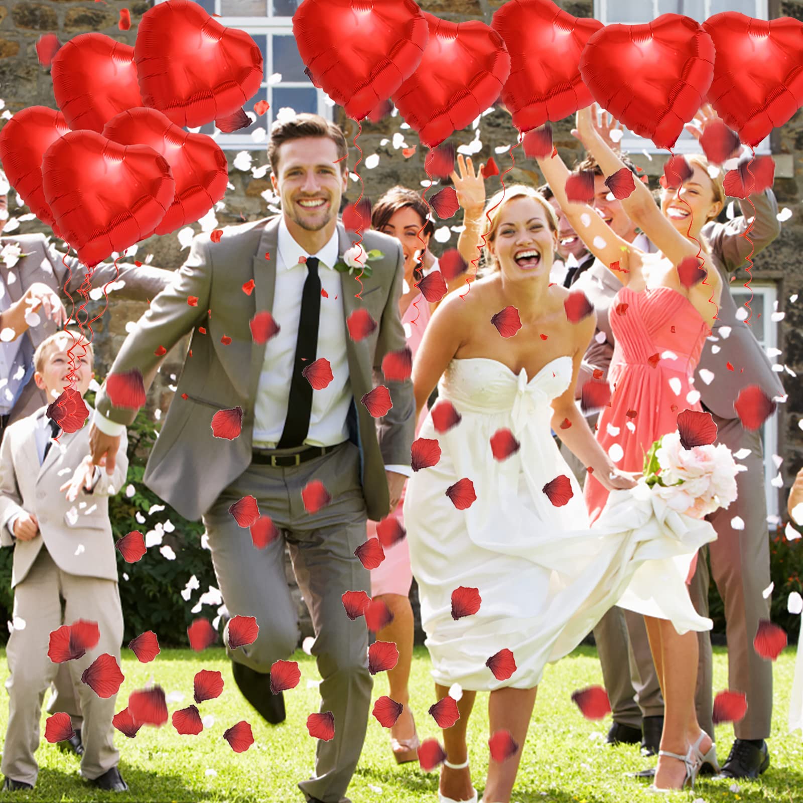 ASANMU Romantische kaarsen- en bloemblaadjesset, 1000 rozenblaadjes, 50 hartvormige rode kaarsjes, 10 hartvormige rode folieballonnen, decoratie voor bruiloft, jubileum, verloving, feest, damescadeau