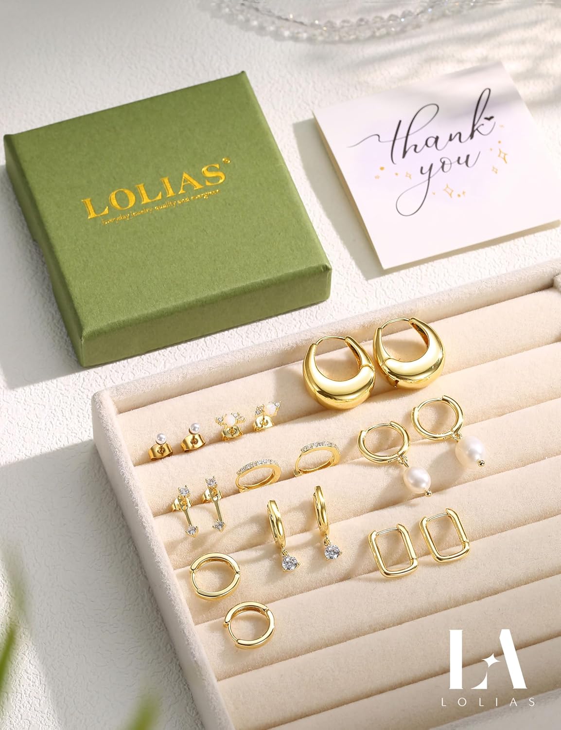 LOLIAS Hypoallergenic 14K Gold Plated Hoop Earring Stacks for Women -Huggie Stud Hoop Earrings Small Stainless Steel Cartilage Earring Sets for Multiple Piercing Lightweight 9Pairs - Image 6