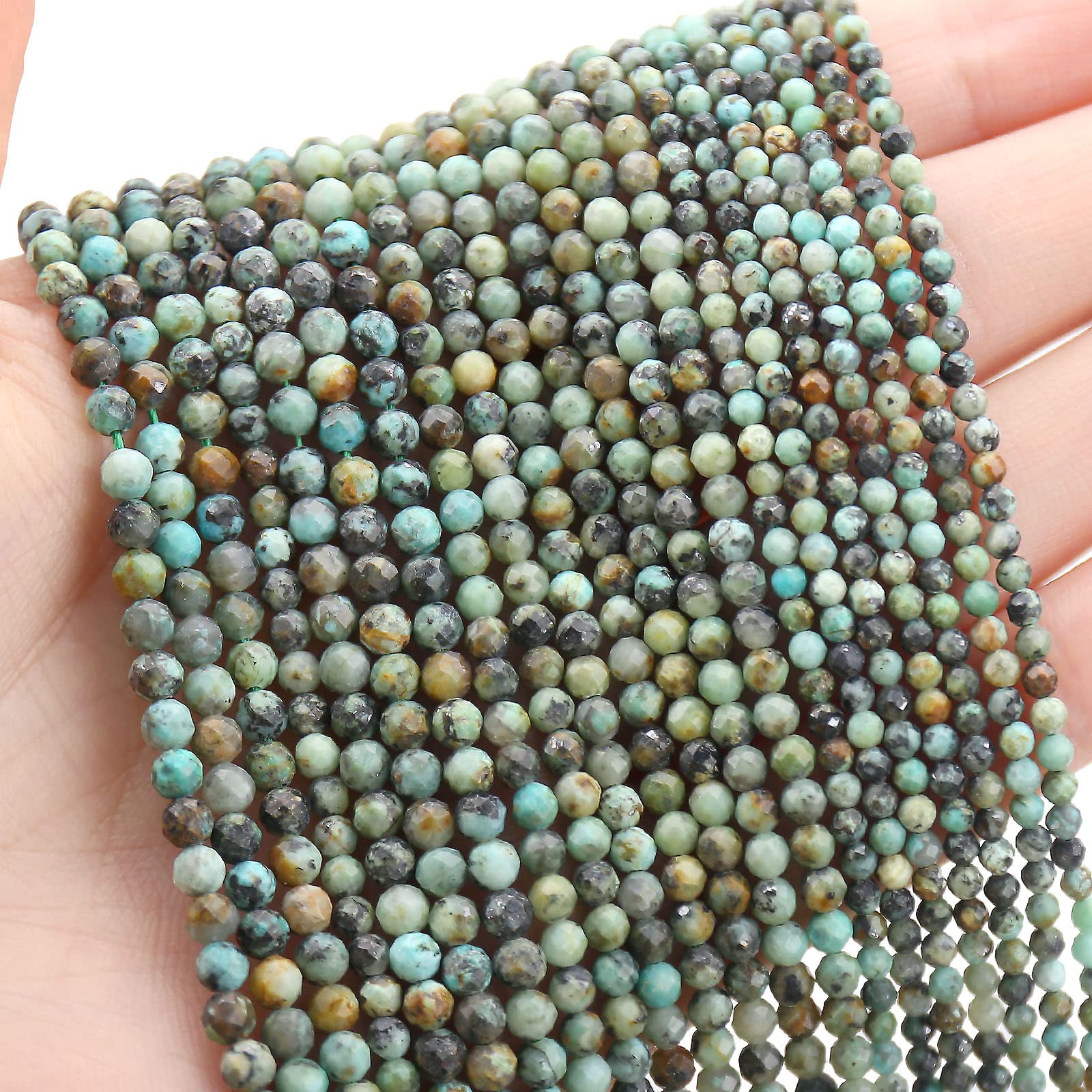 BONNY BOXX2mm Natural African Turquoise Faceted Round Healing Energy Gemstone Loose Beads Spacer Stone Beads for DIY Jewelry Making 15.5" Full Strand