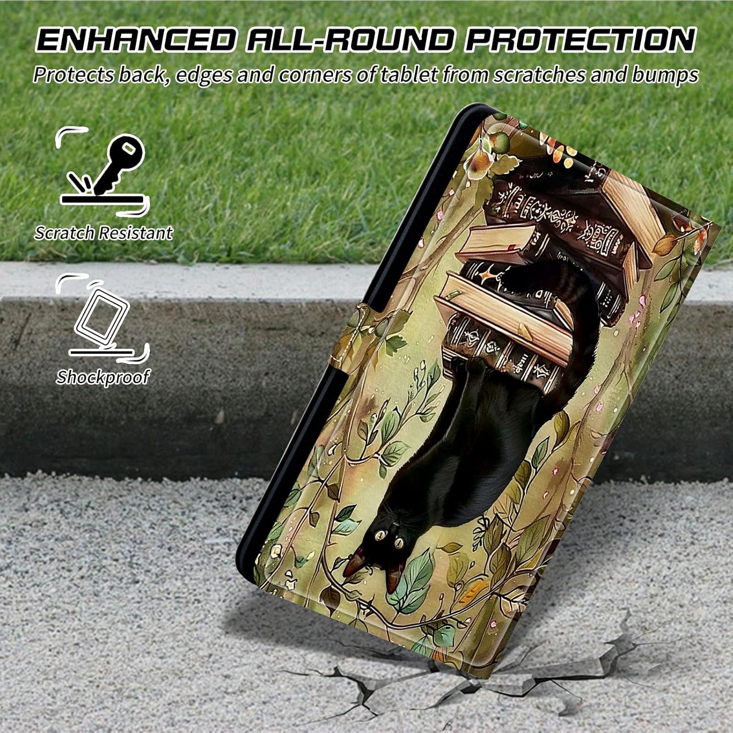 Universal Tablet Case for T-Mobile Revvl Tab 2 10.1" Model:9185W 2025/Revvl Tab 5G 10.36" 2023, 360 Degree Rotating Kickstand Protective Stand PU Leather Shell Cover for 9"-10.5", Book Cat