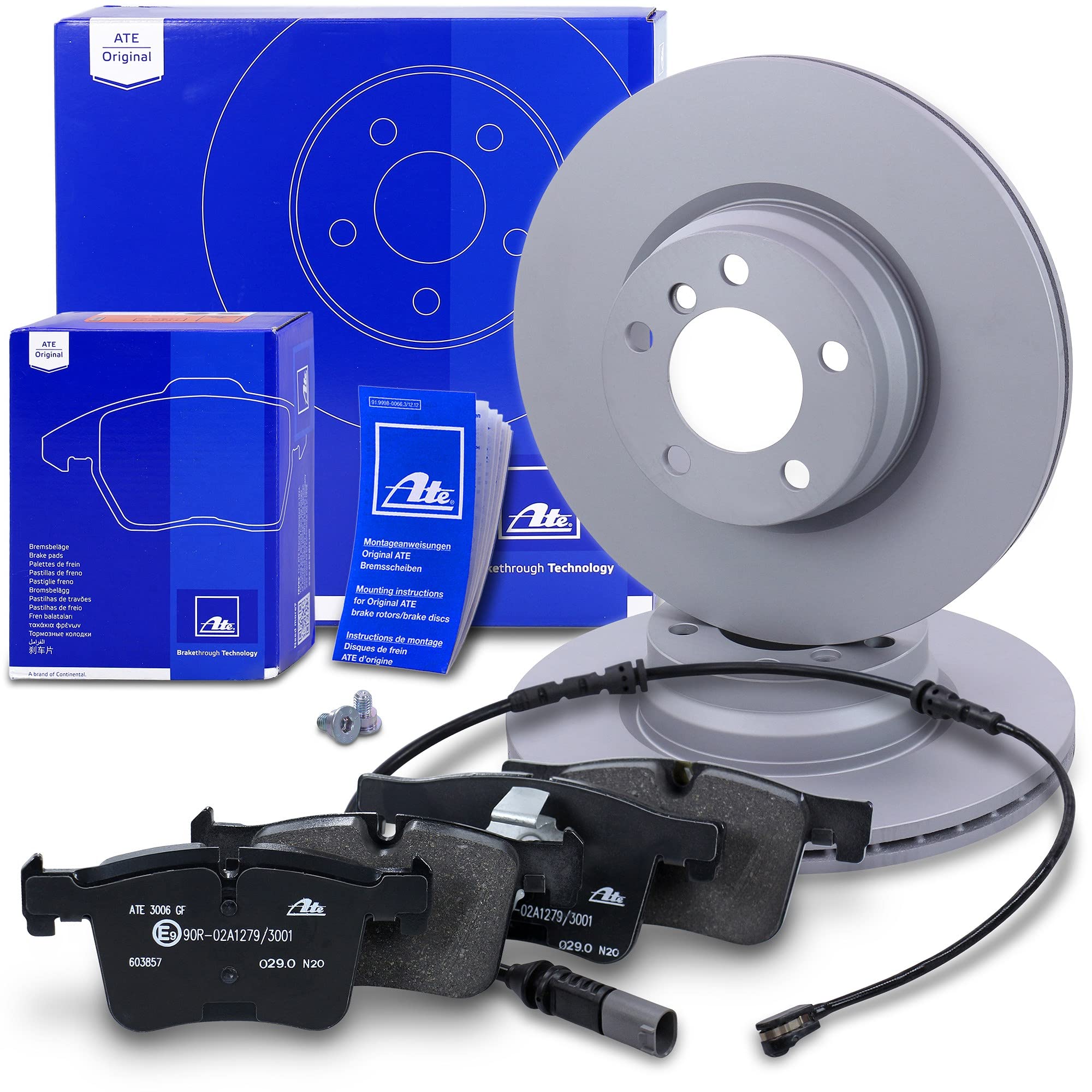 ATE Bremsenset Vorderachse inkl. Bremsscheiben vorne Ø 330 mm belüftet und Bremsbeläge vorne + Verschleißkontakt Kompatibel mit BMW 2er Cabriolet (F23), 2er Coupe (F22, F87), 3er, 4er
