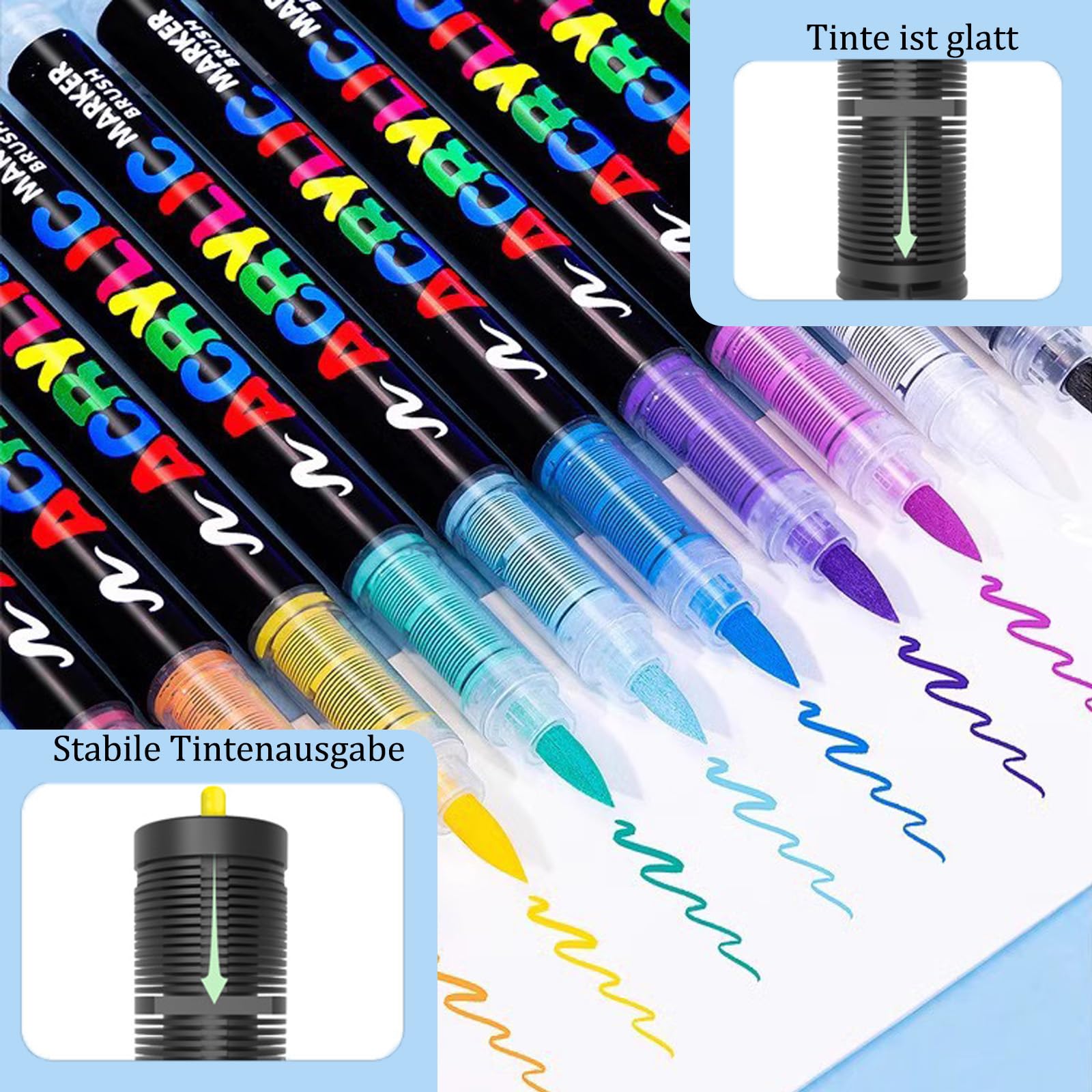Straight Liquid Acrylic Marker, Direct Liquid Soft Head Acryl-Marker, Acrylic Pens For Stones, Acrylstifte Für Steine Wasserfest, Acrylic Marker Set Für Leinwand,Holz,Stein (48-Colors)