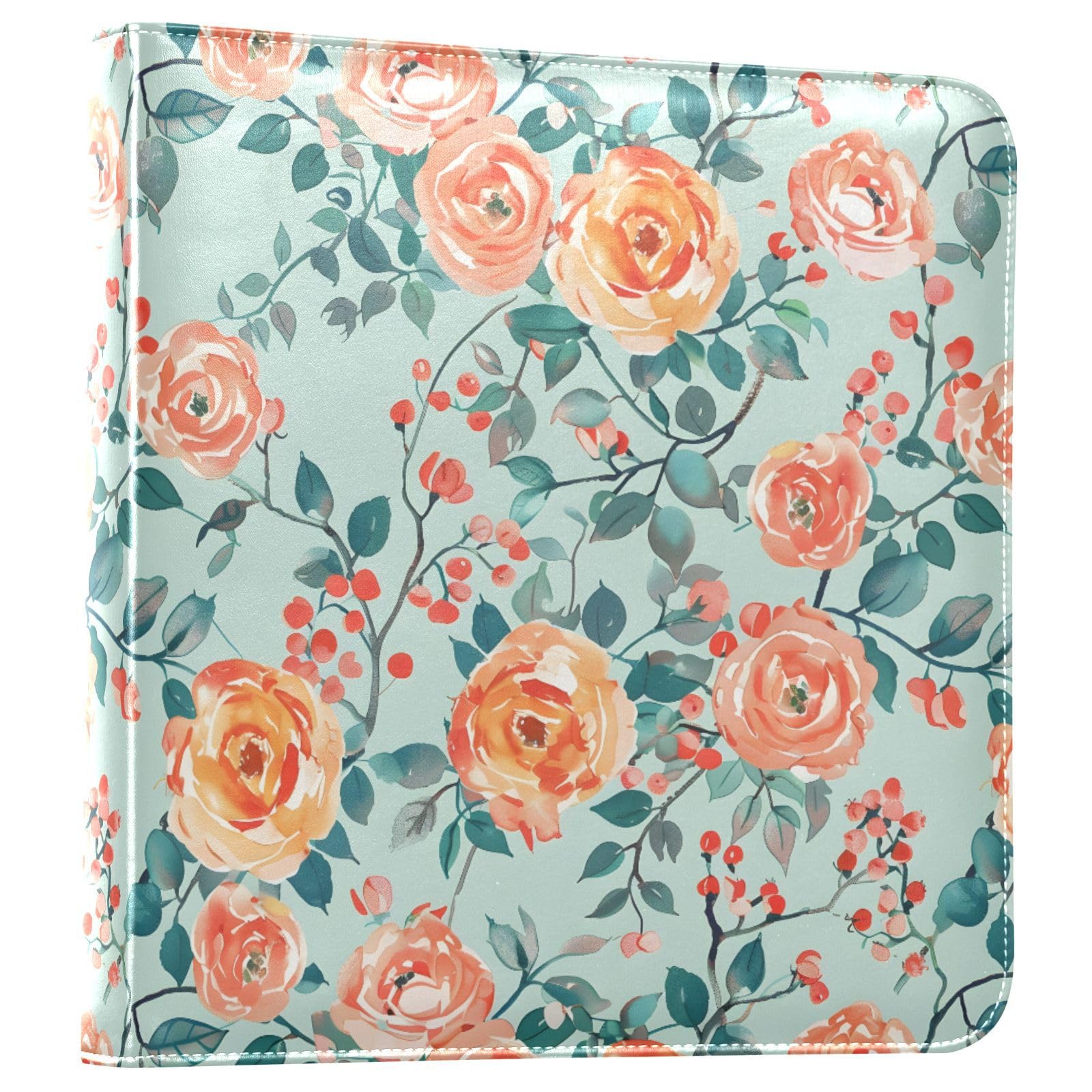 JIPONI Plain Wotercolor Rose Large Photo Album, DIY Leather Cover Scrapbook Albums for 4x6 5x7 6x8 Pictures, Self Adhesive Memory Book for Wedding, Baby, Family