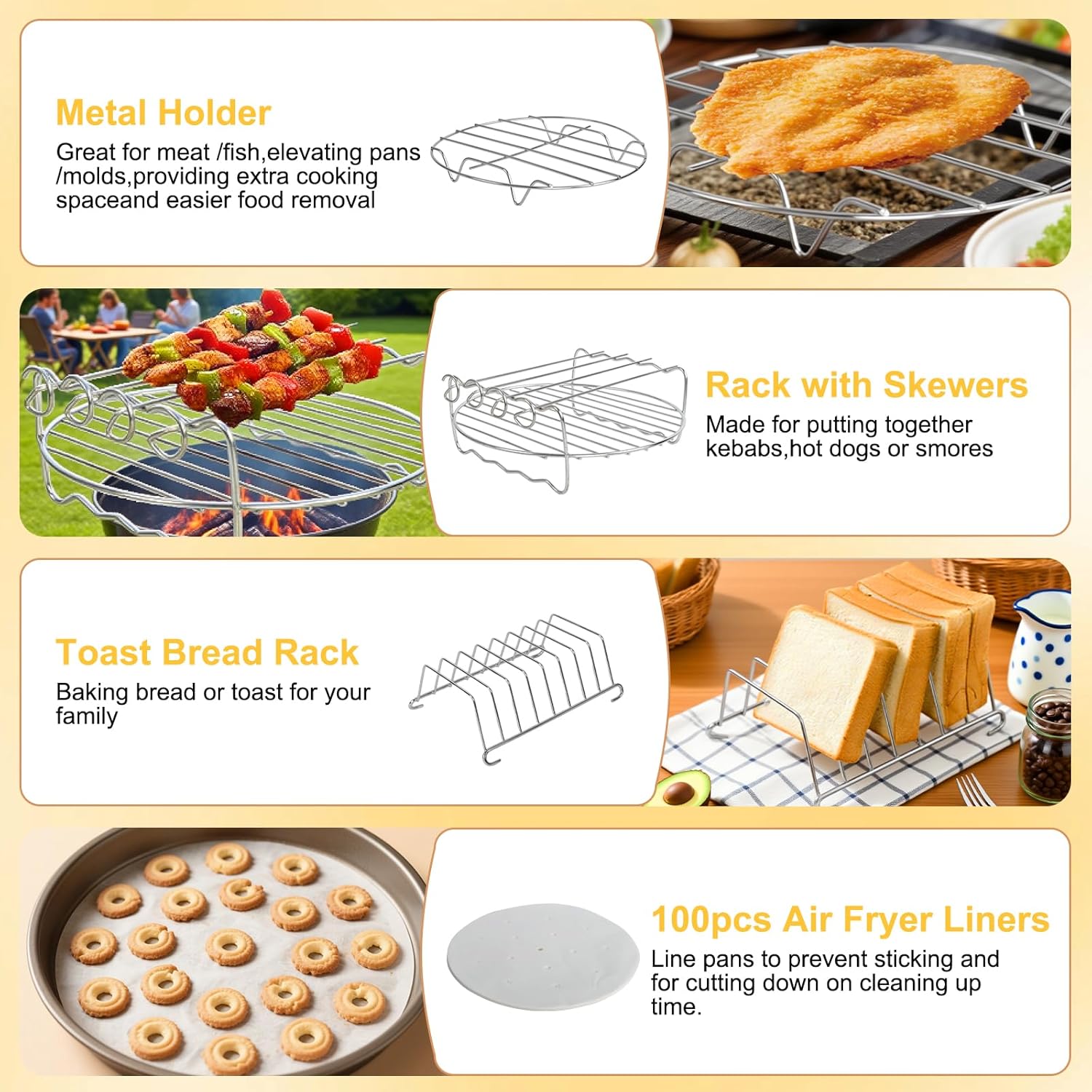 Air Fryer Accessories Kit - 12pcs Universal for 4, 4.2, 5, 5.5, 5.8 QT Gowise Cosori Phillips Ninja Cozyna Air Fryer