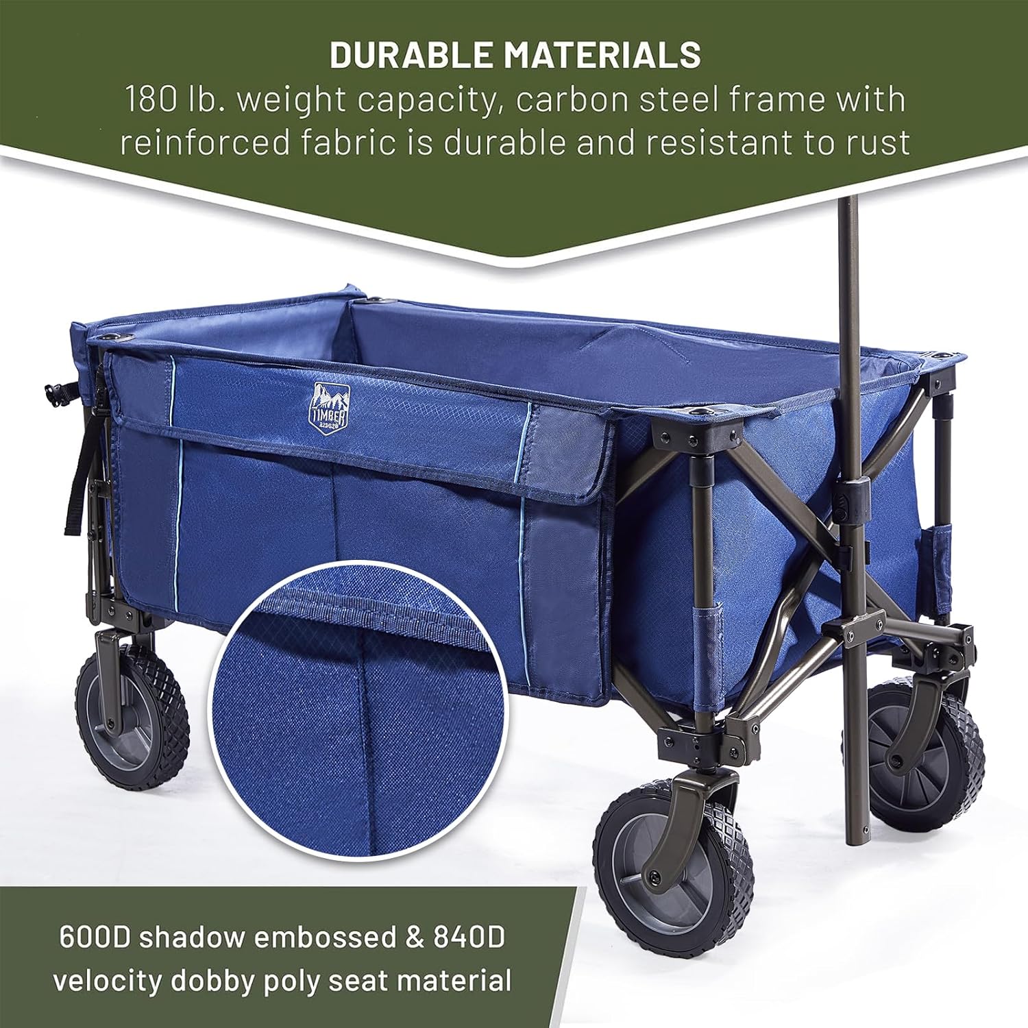 TIMBER RIDGE Tailgate Collapsible Folding Wagon Cart, Heavy Duty Utility Push Pull Beach Wagon Foldable, Outdoor Grocery Cart with Side Pockets for Camping, Garden, Shopping, Holds 225 lbs, Blue